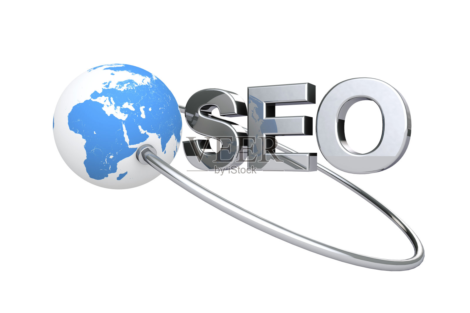 蓝色地球和SEO标志。3d渲染照片摄影图片