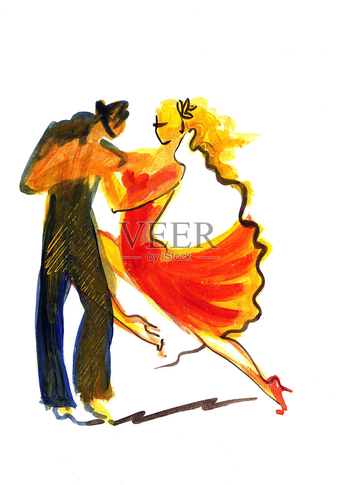 年轻情侣跳探戈插画图片素材