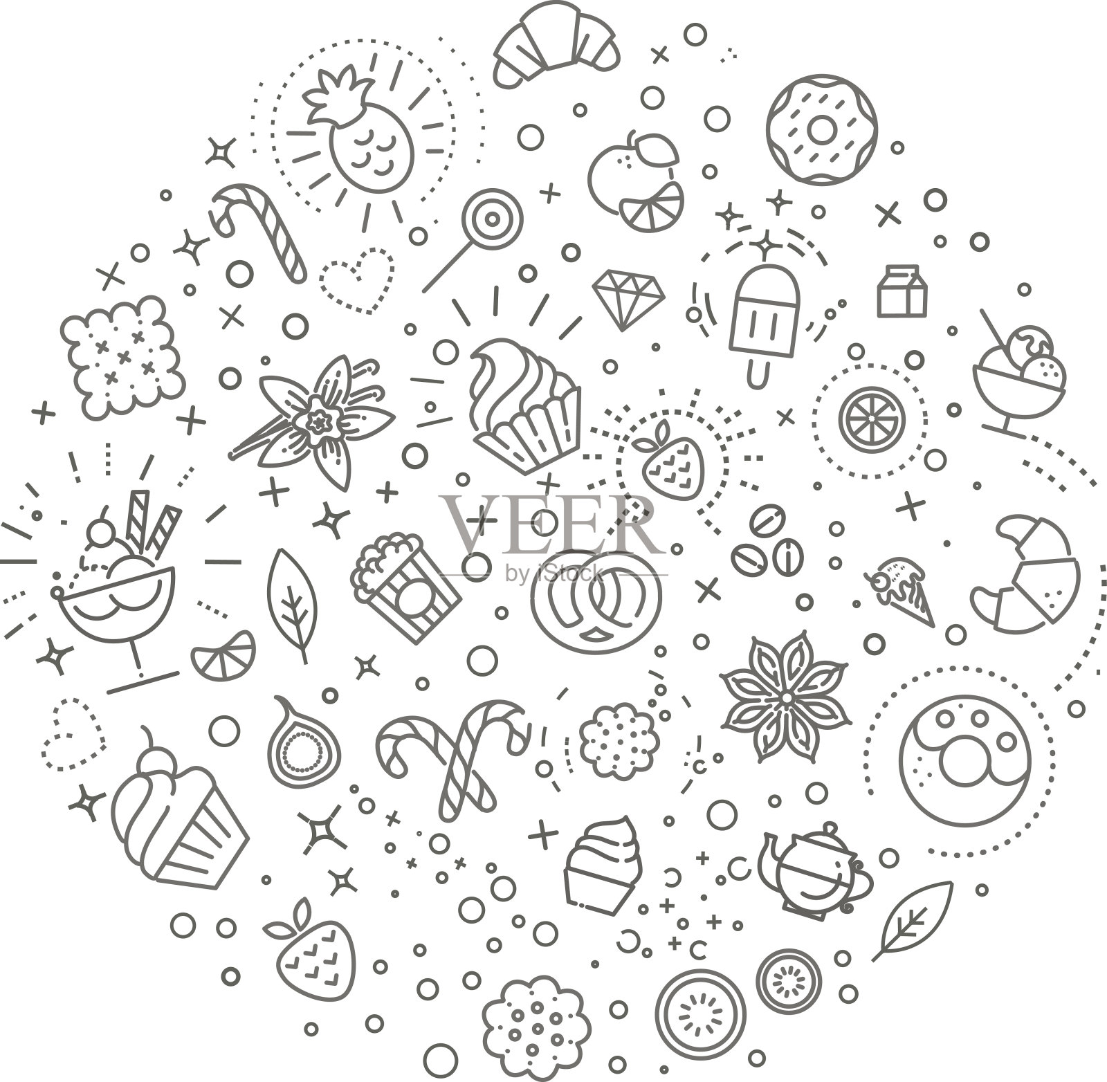 甜食概念插画，线条平面设计插画图片素材