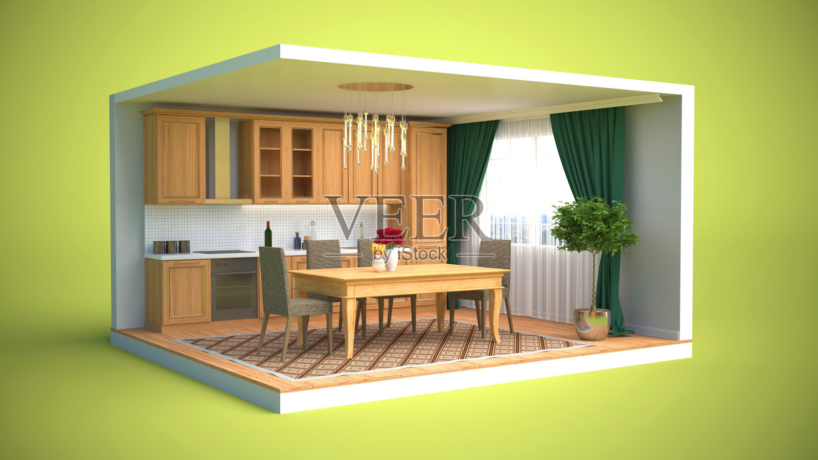 室内用餐区。三维演示照片摄影图片