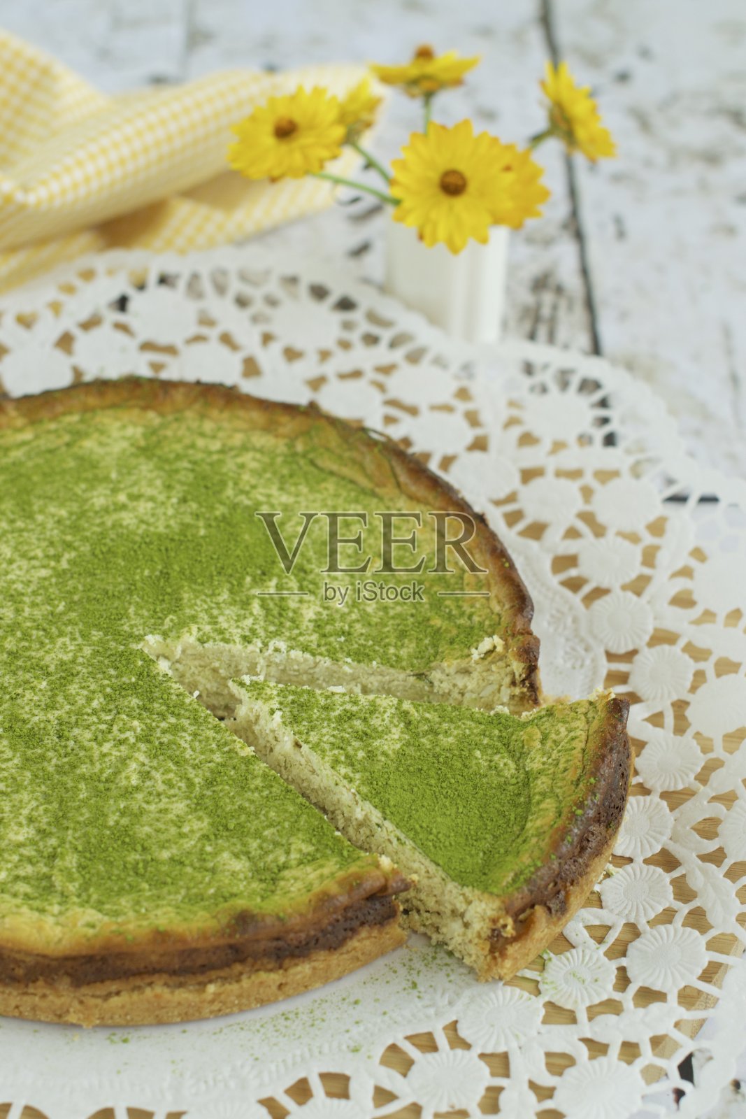 抹茶芝士蛋糕照片摄影图片