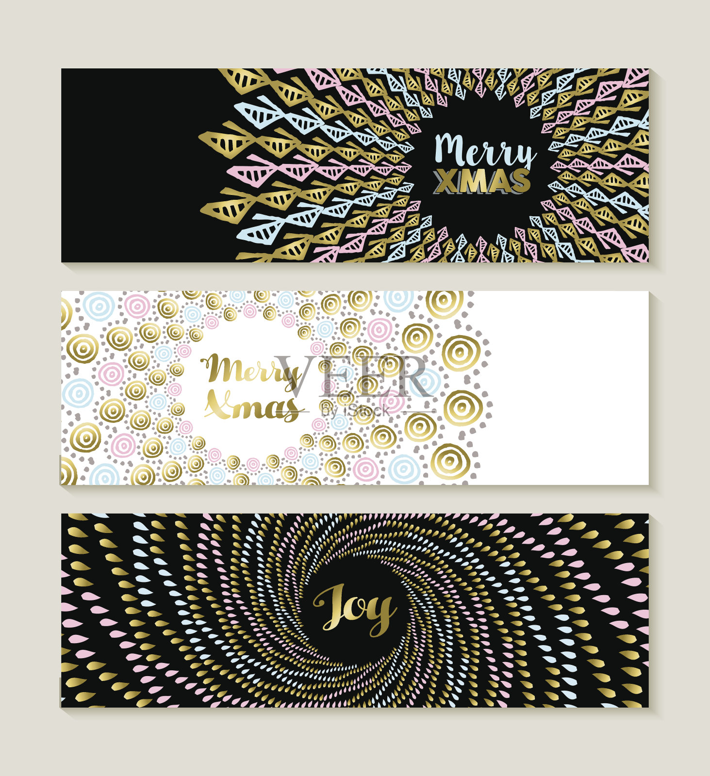 圣诞快乐，金色曼荼罗系列横幅插画图片素材