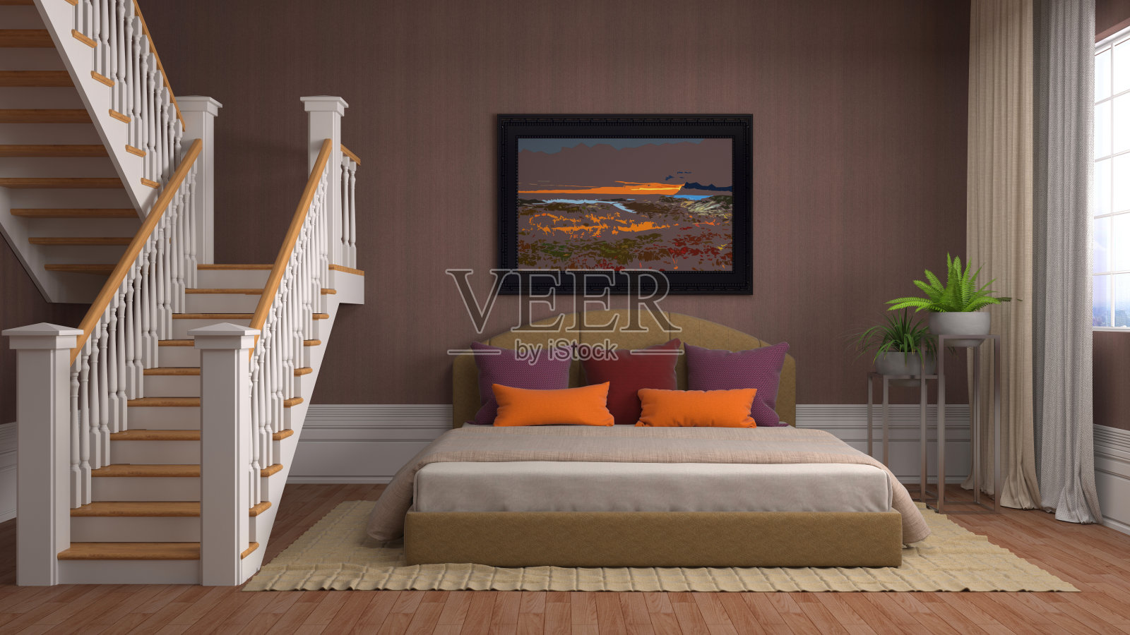 卧室内。三维演示照片摄影图片