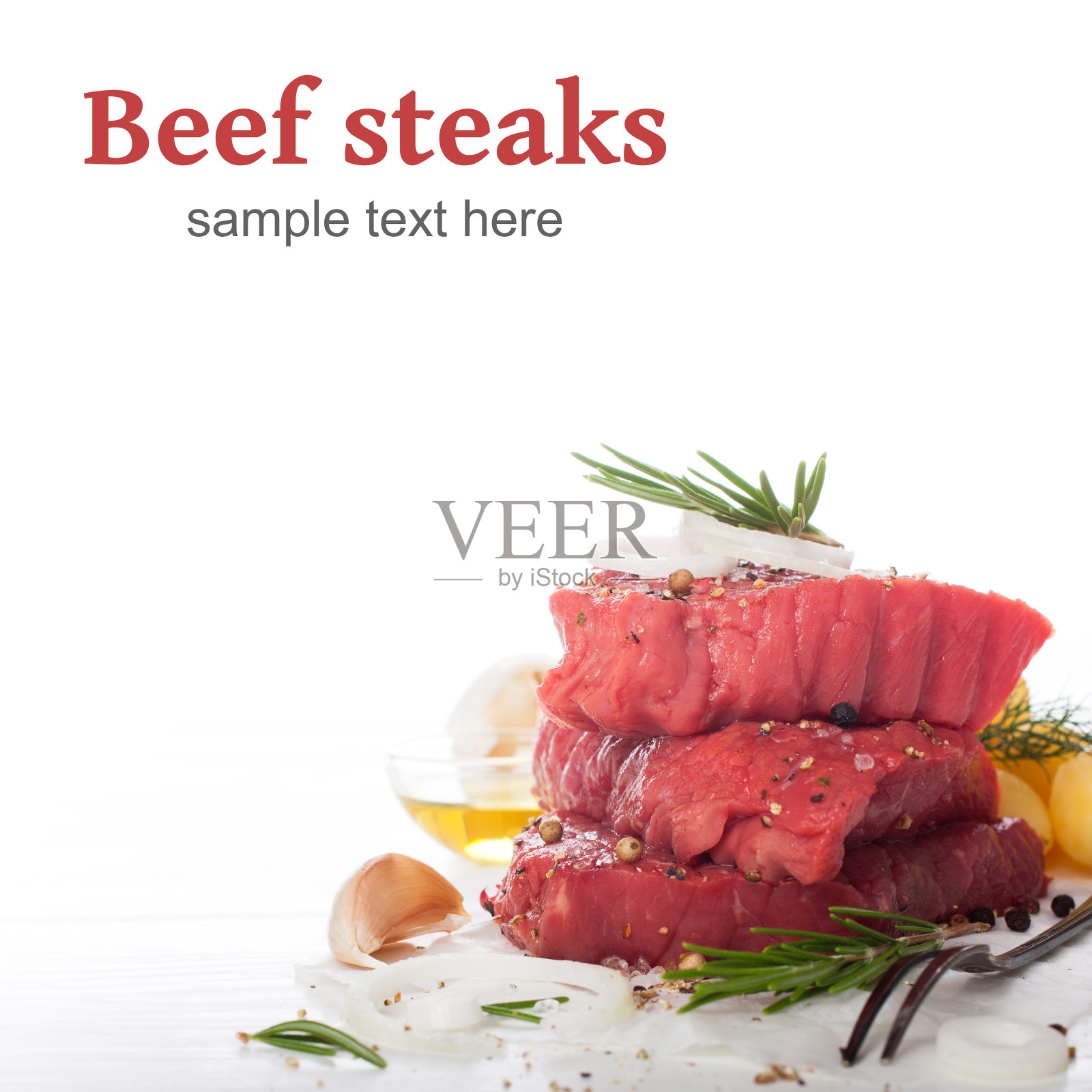 生牛排和香料照片摄影图片