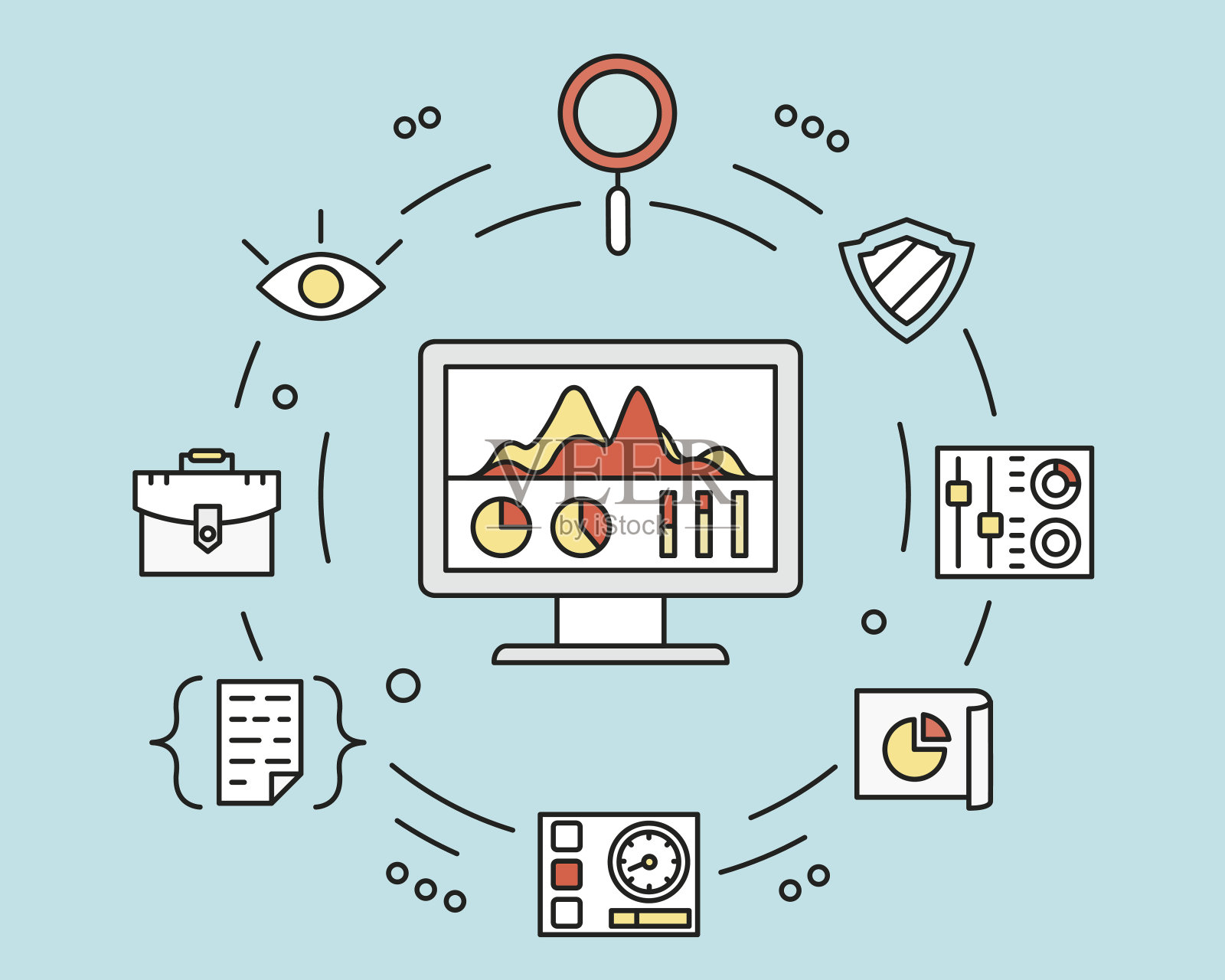 流量的统计和带宽，会计和经济的互联网流量插画图片素材