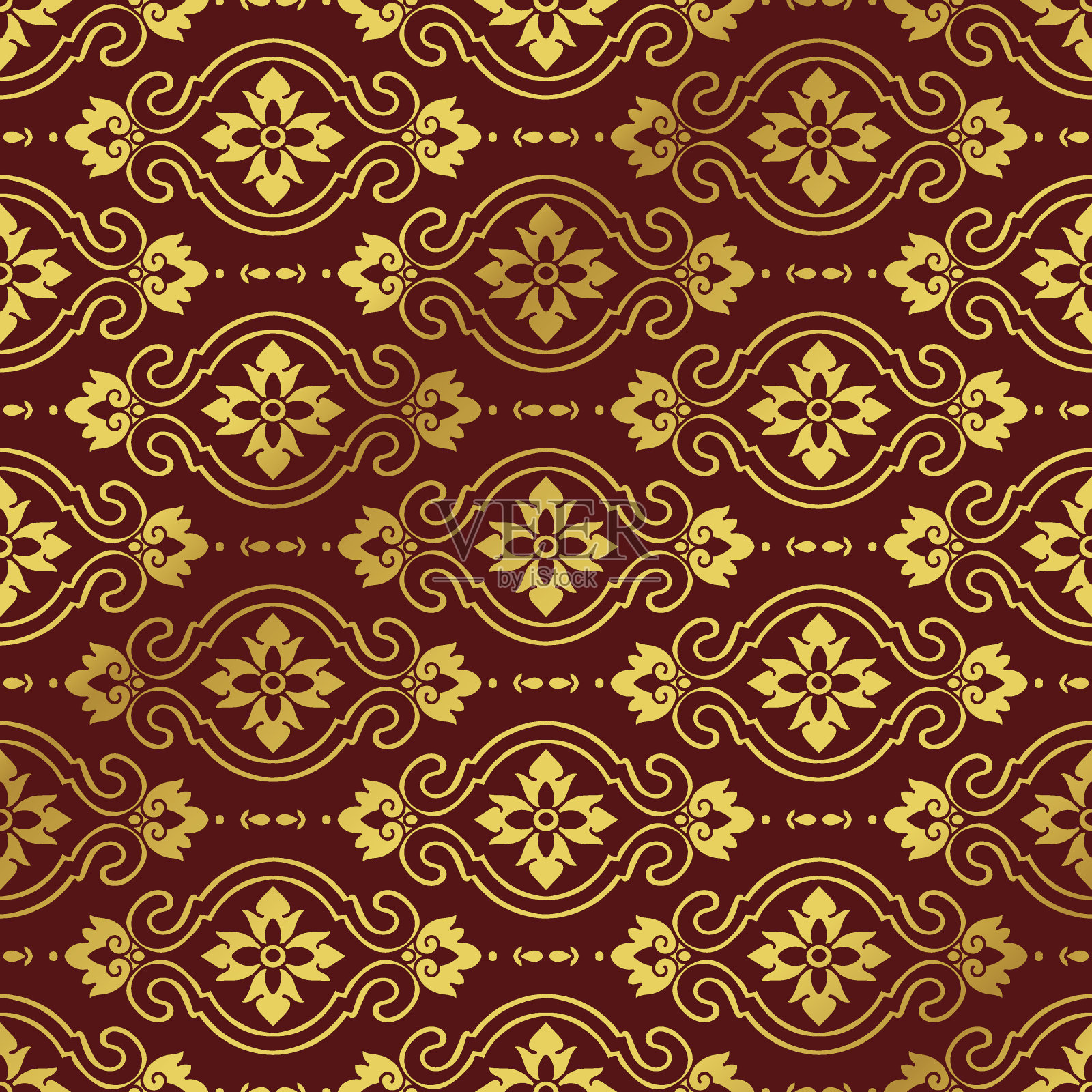 无缝的金色中国背景曲线交叉椭圆形花插画图片素材