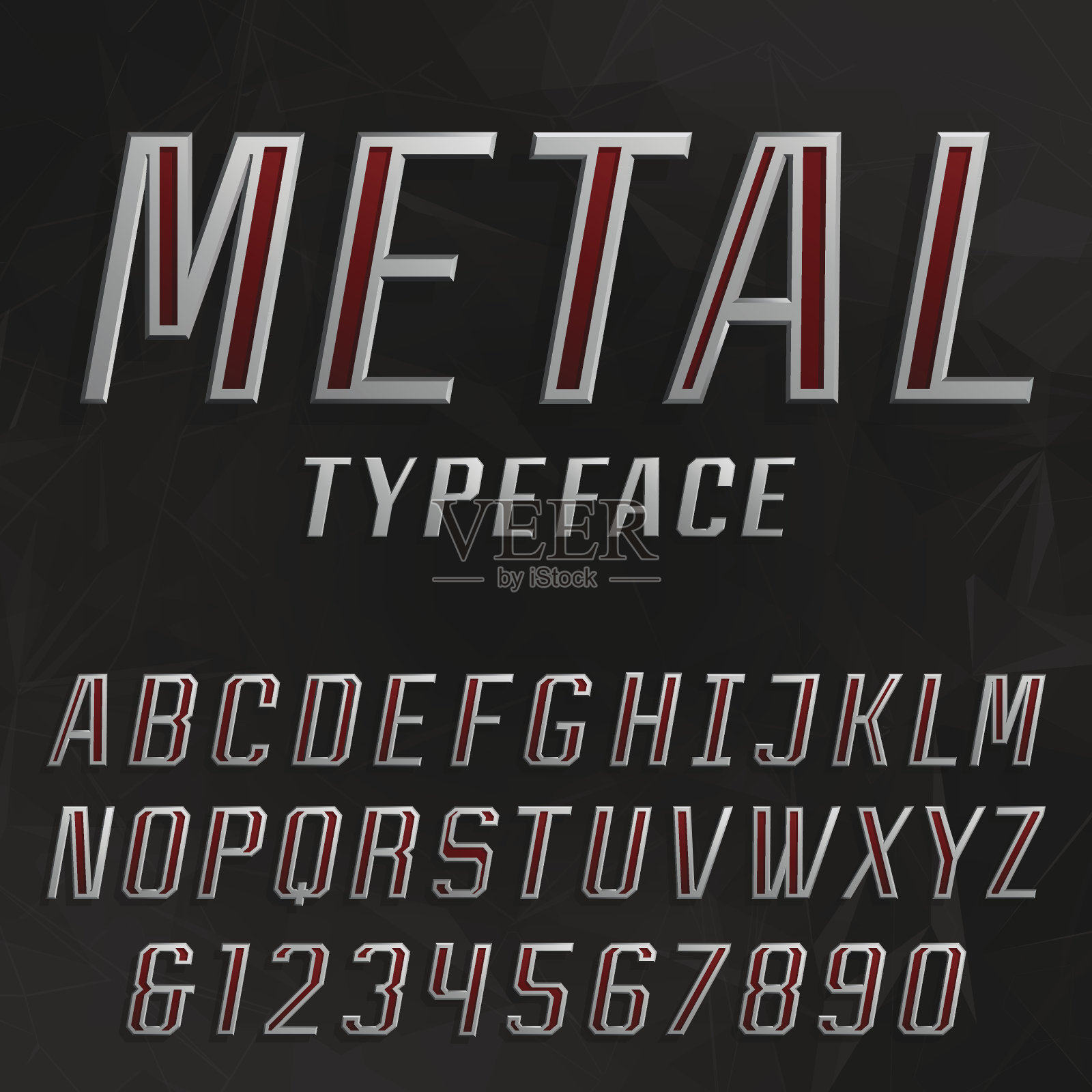 金属字母向量粗体字体。插画图片素材