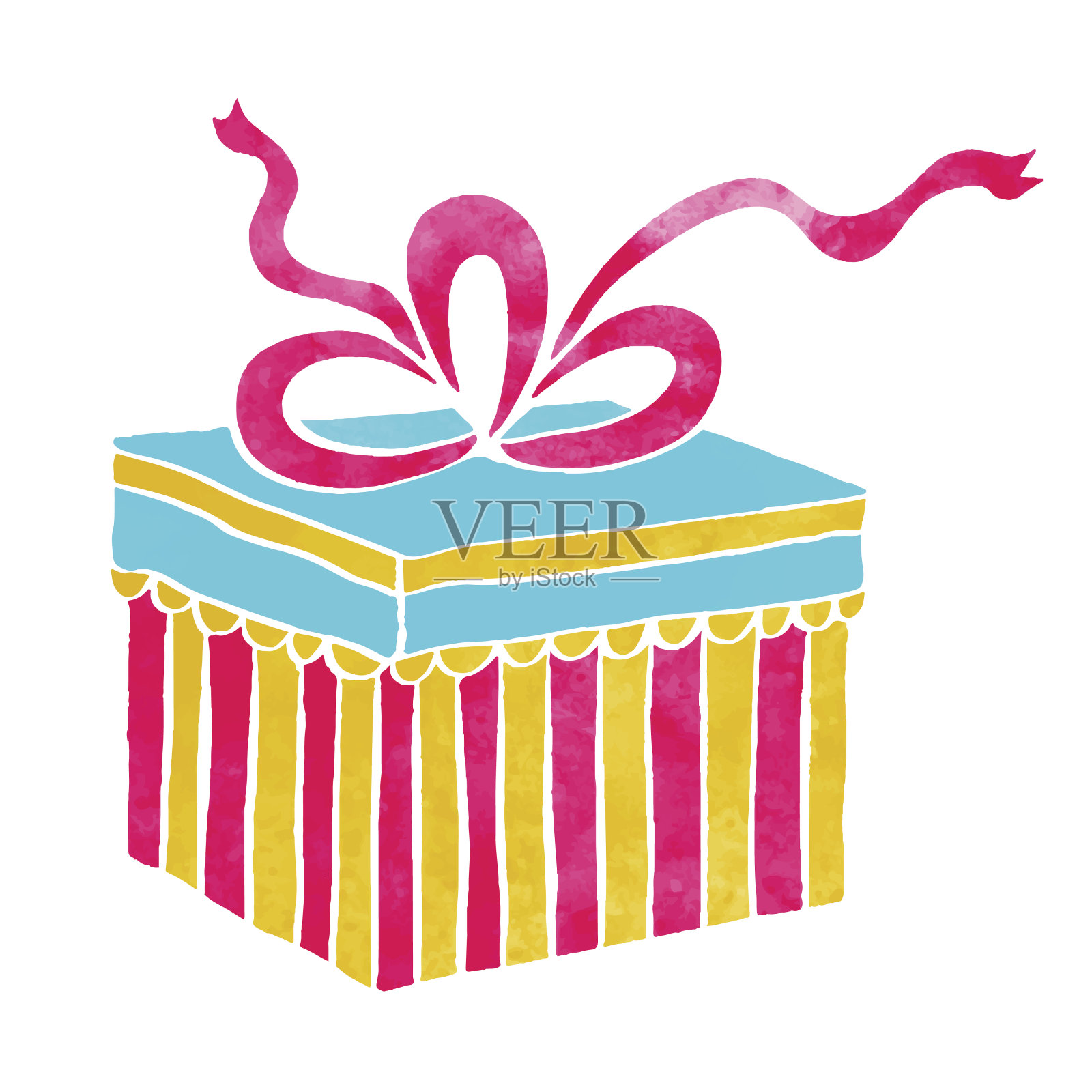 水彩彩色礼盒蝴蝶结和丝带插画图片素材