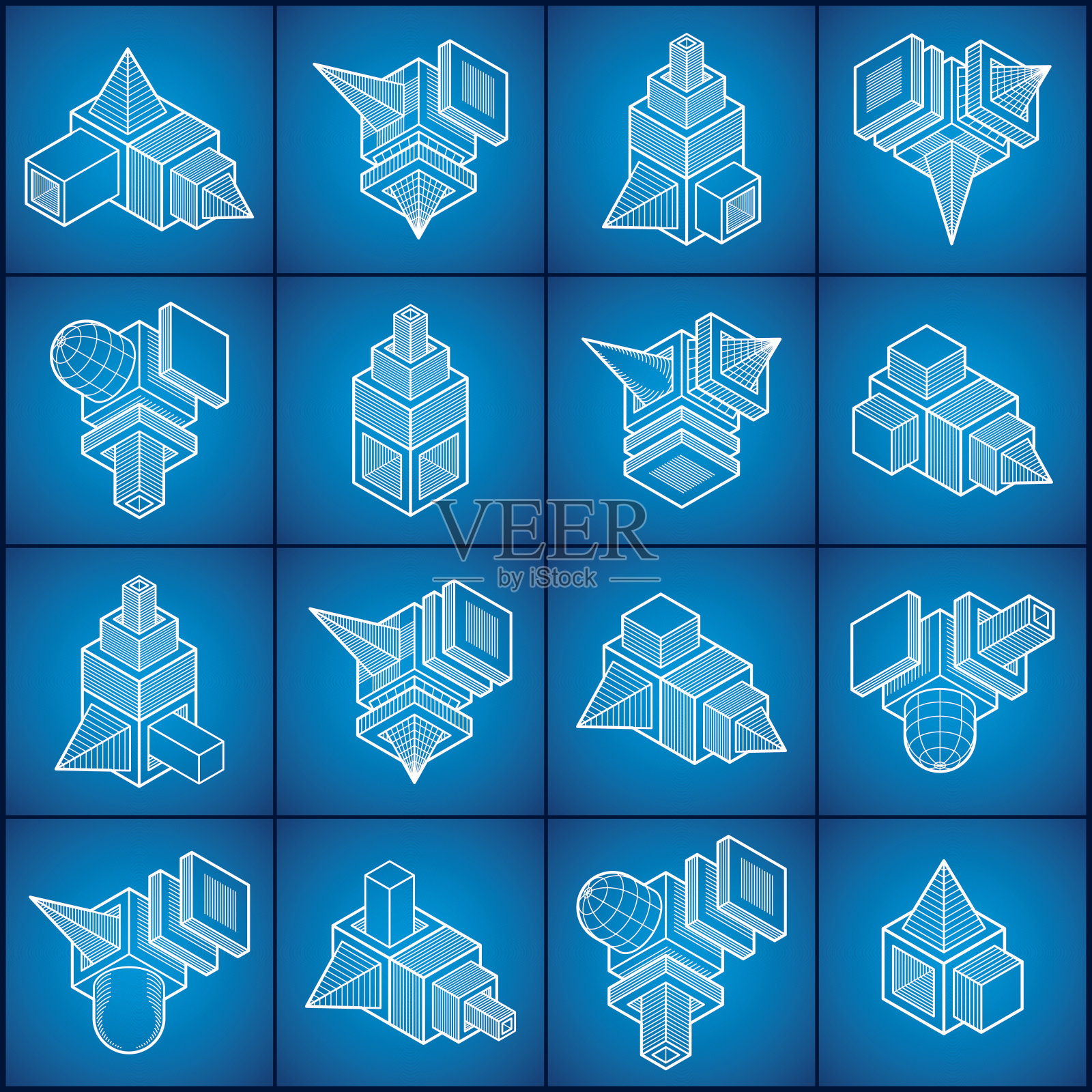 三维工程矢量，抽象图形集合。图标素材