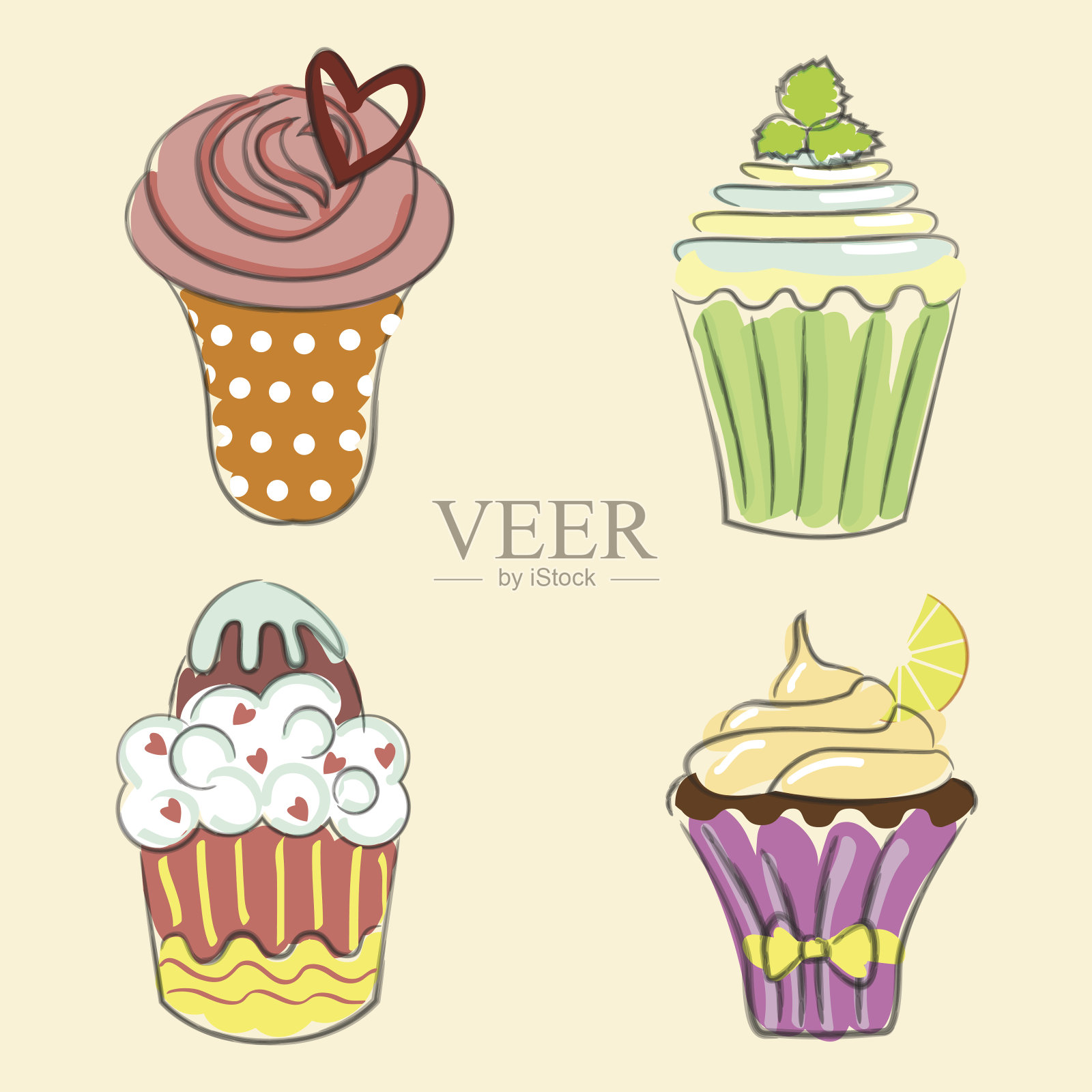手绘纸杯蛋糕收藏插画图片素材