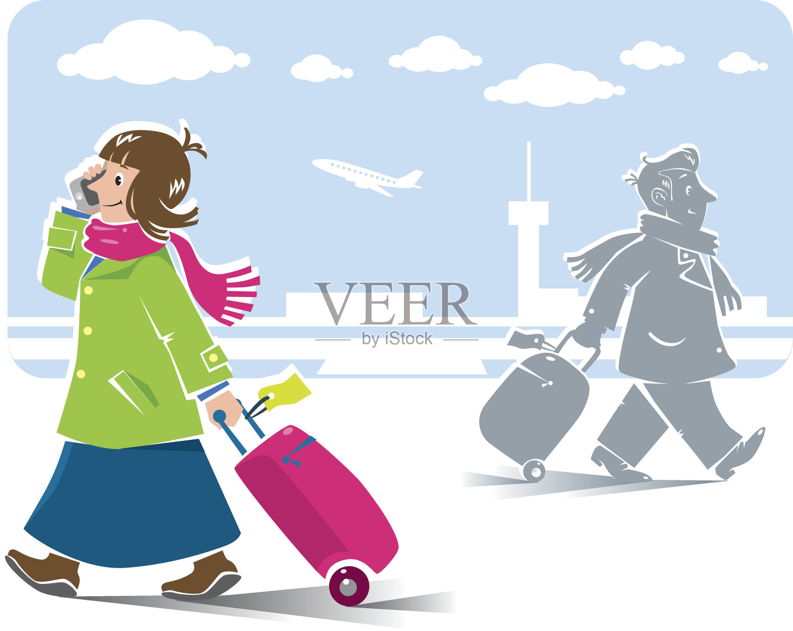 有机场背景的有趣的航空乘客插画图片素材