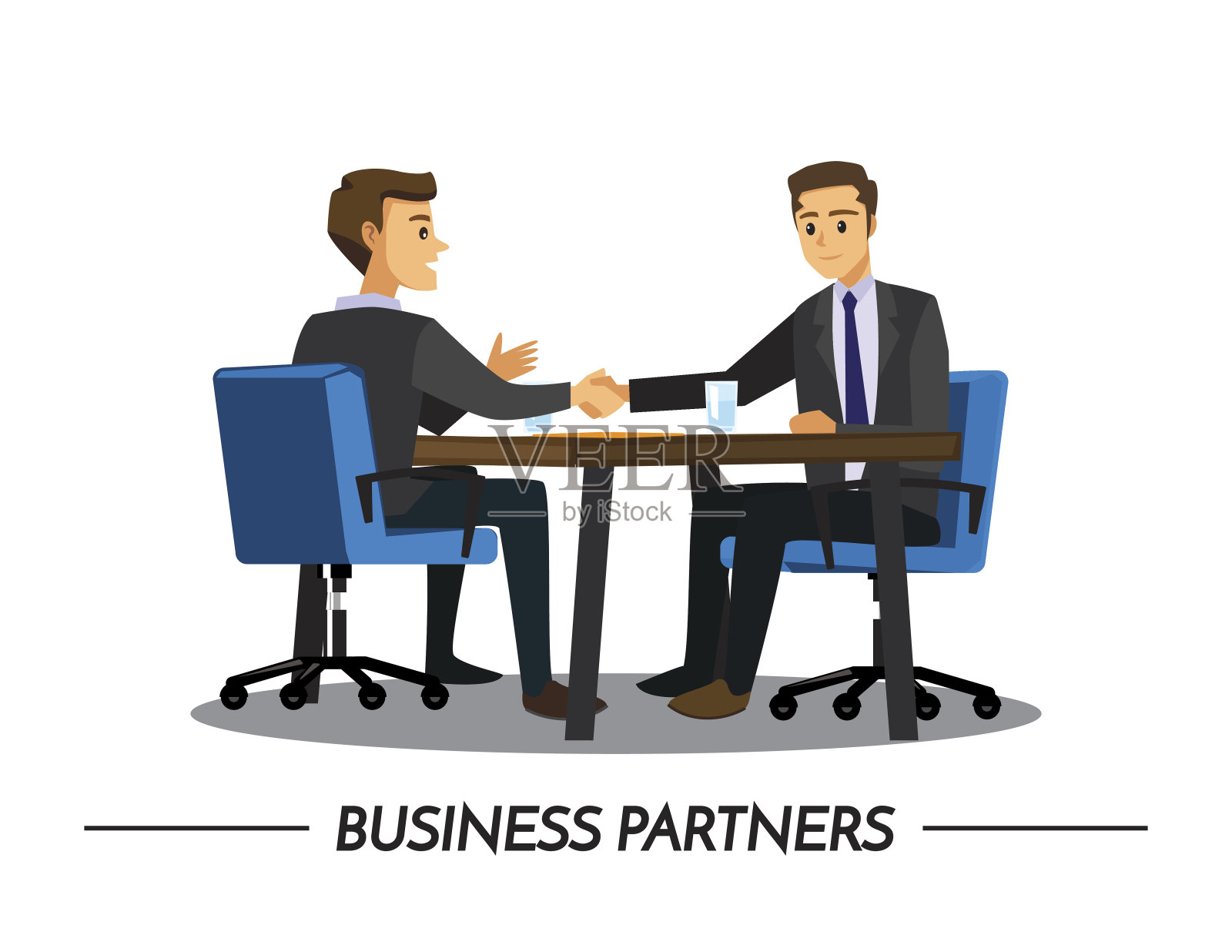 商业和办公概念-两个商人握手，矢量插图卡通人物插画图片素材