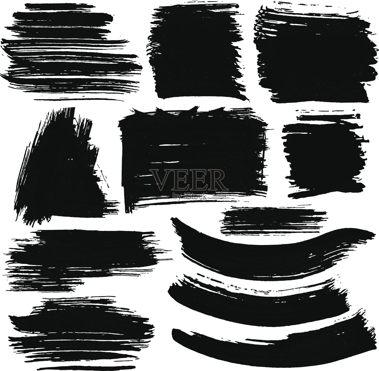 一组肮脏的矢量横幅。手绘墨水元素。插画图片素材