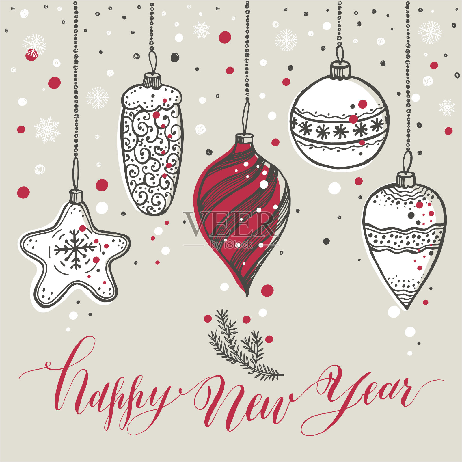 新年玩具手绘风格。圣诞贺卡。设计模板素材