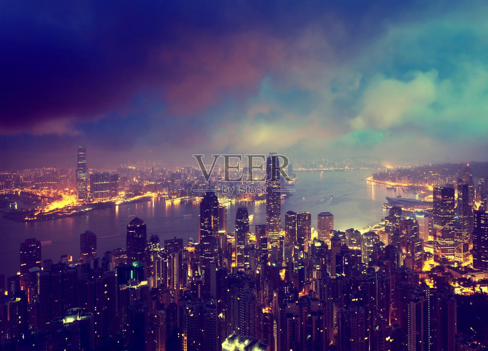 从维多利亚山顶俯瞰香港照片摄影图片