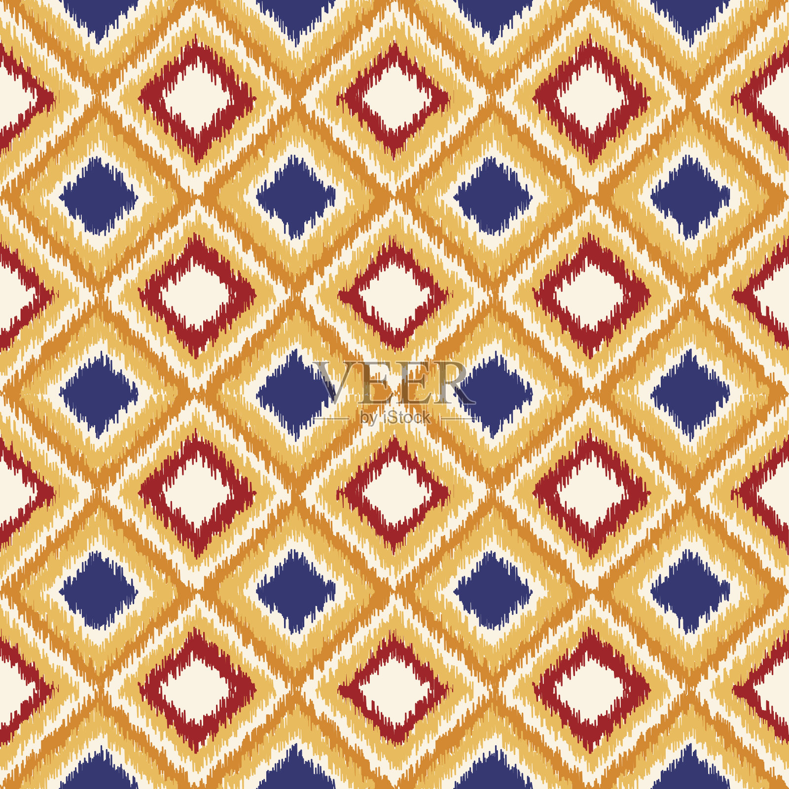 无缝几何图案，伊卡特面料风格。插画图片素材