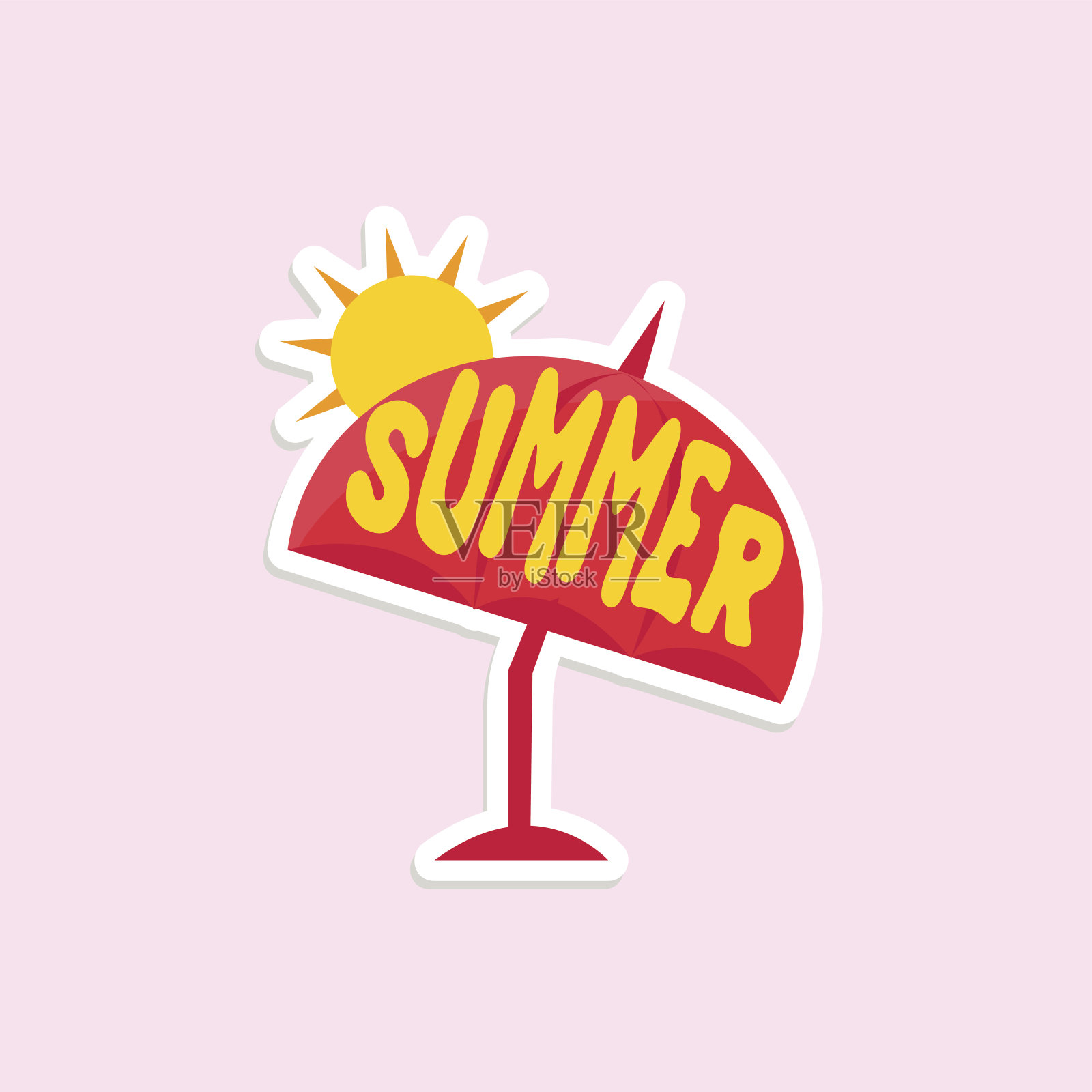 沙滩伞明亮的颜色夏季灵感贴纸与文字插画图片素材