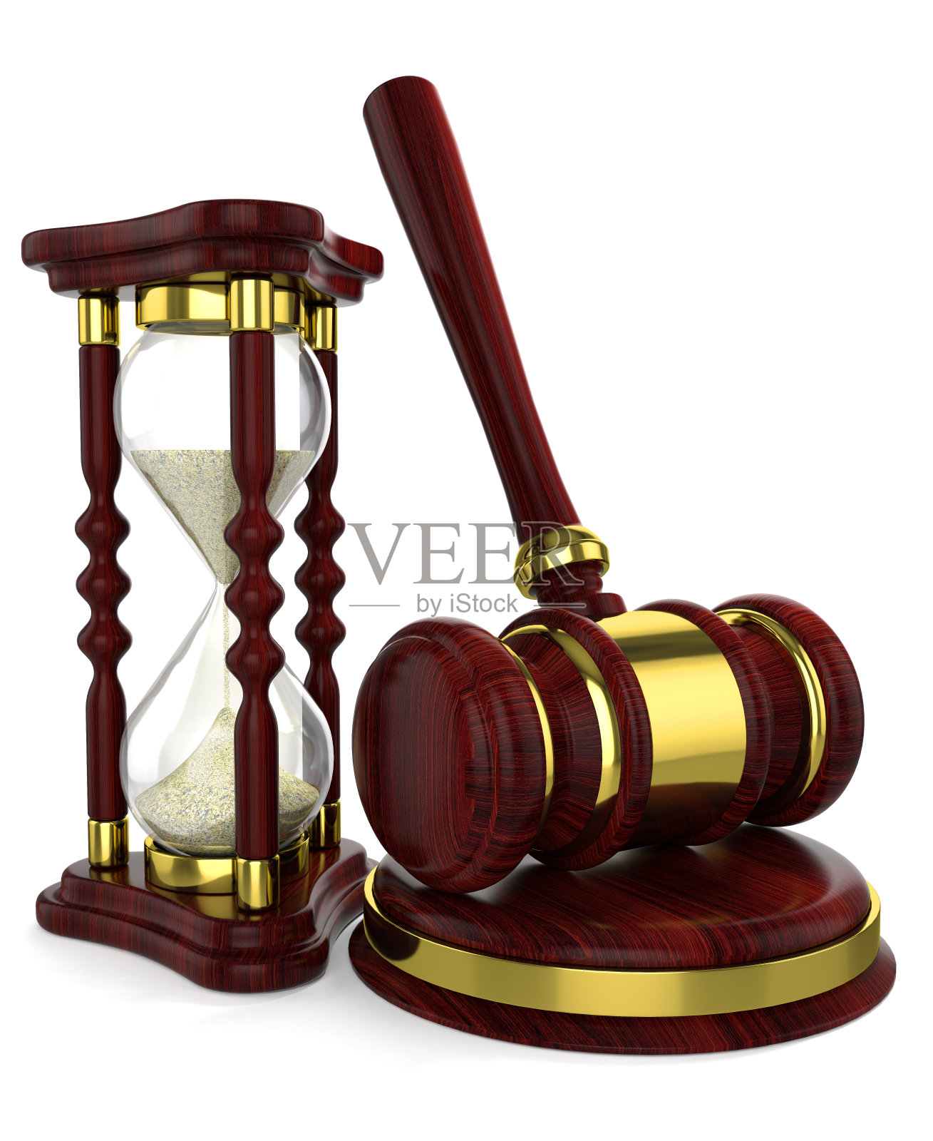 沙漏时钟与木槌照片摄影图片