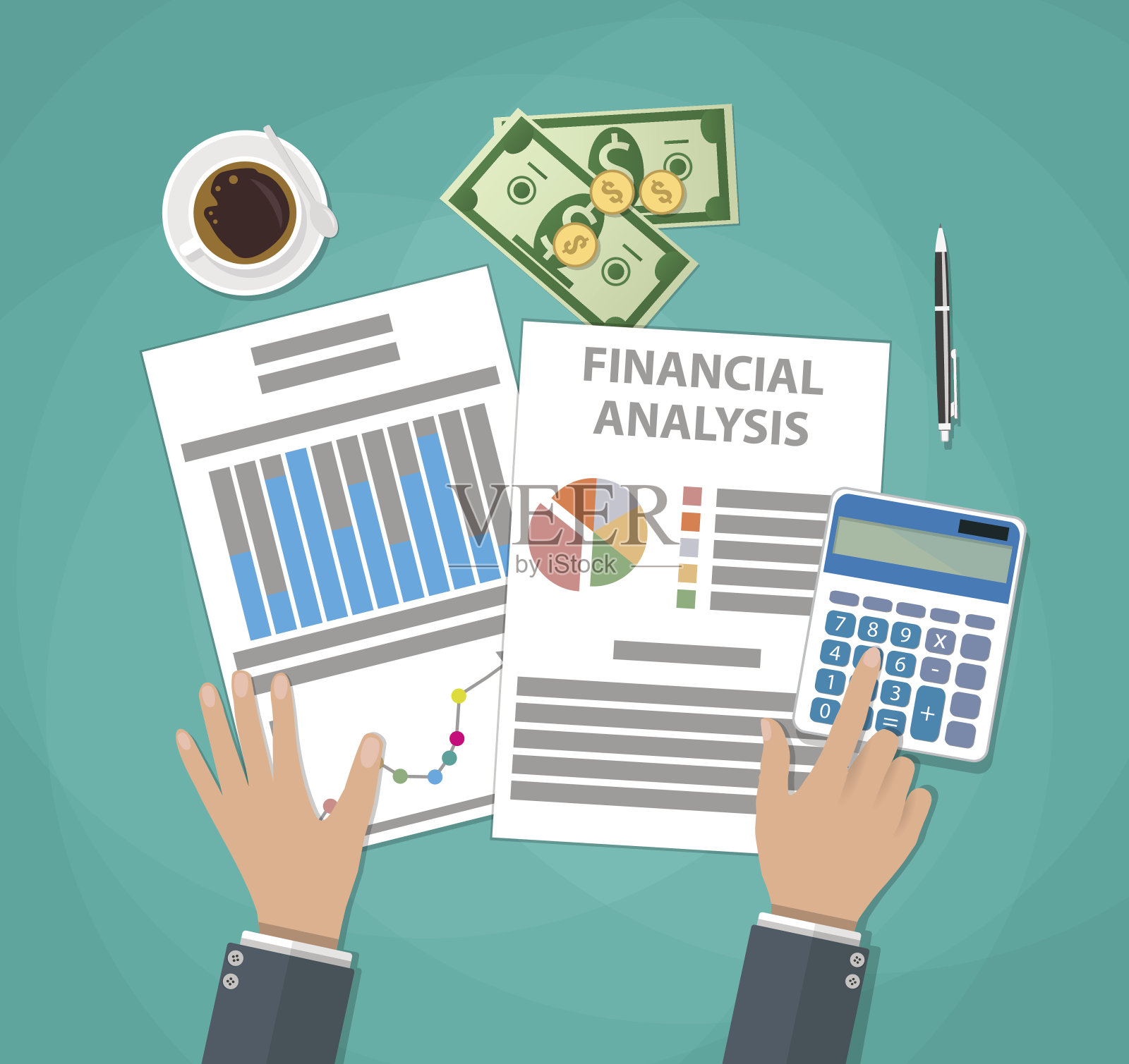 金融计算。工作过程插画图片素材