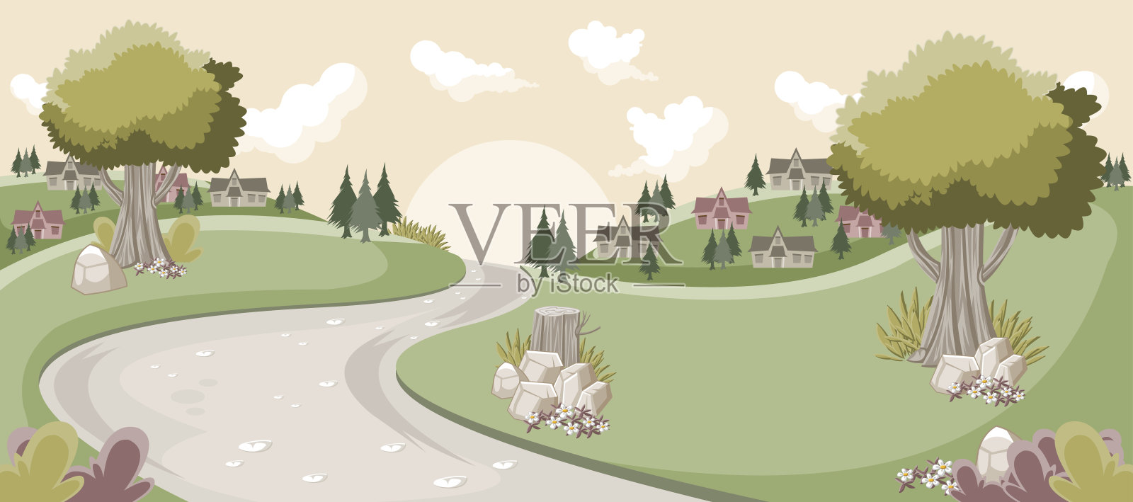 城市中的公园插画图片素材