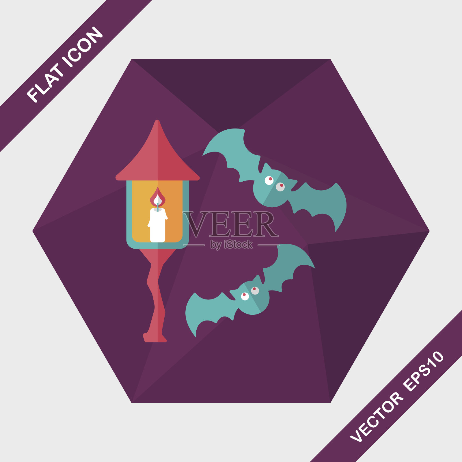 万圣节蝙蝠与长影子的图标，eps10插画图片素材