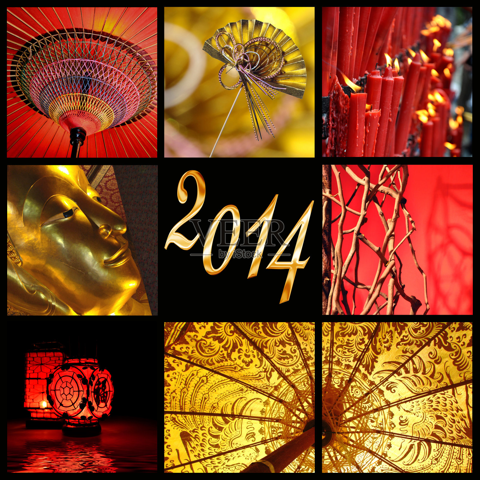 2014年，亚洲红与金照片拼贴照片摄影图片