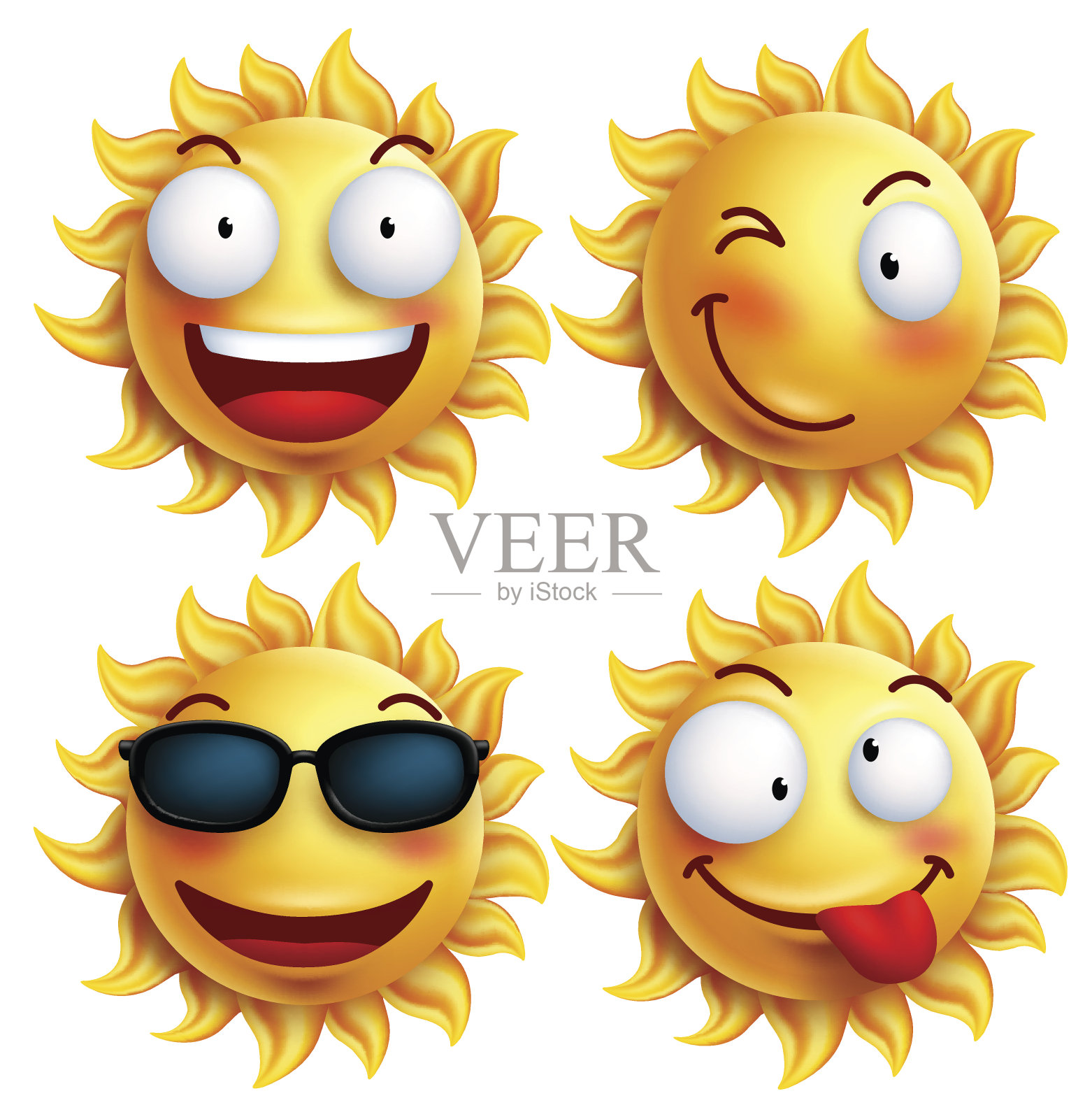 阳光人物，滑稽的面部表情，为夏季光泽插画图片素材