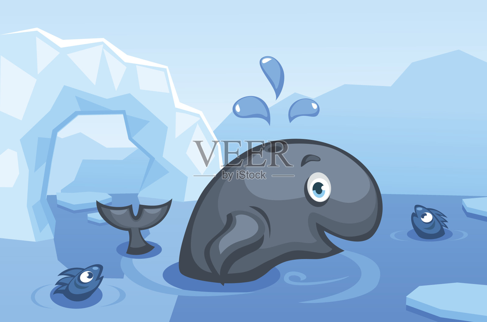 在北极矢量背景上的鲸鱼插图设计元素图片