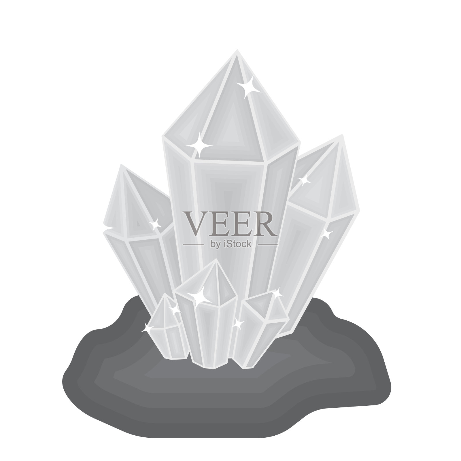 水晶图标在单色风格孤立的白色背景。插画图片素材