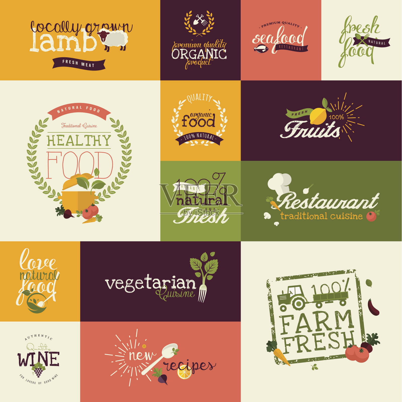 一套矢量平面设计图标的食物和饮料插画图片素材