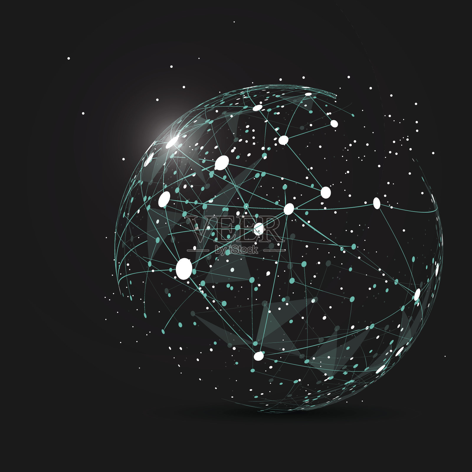 点和曲线构成了球体线框图，技术意义上的抽象说明插画图片素材