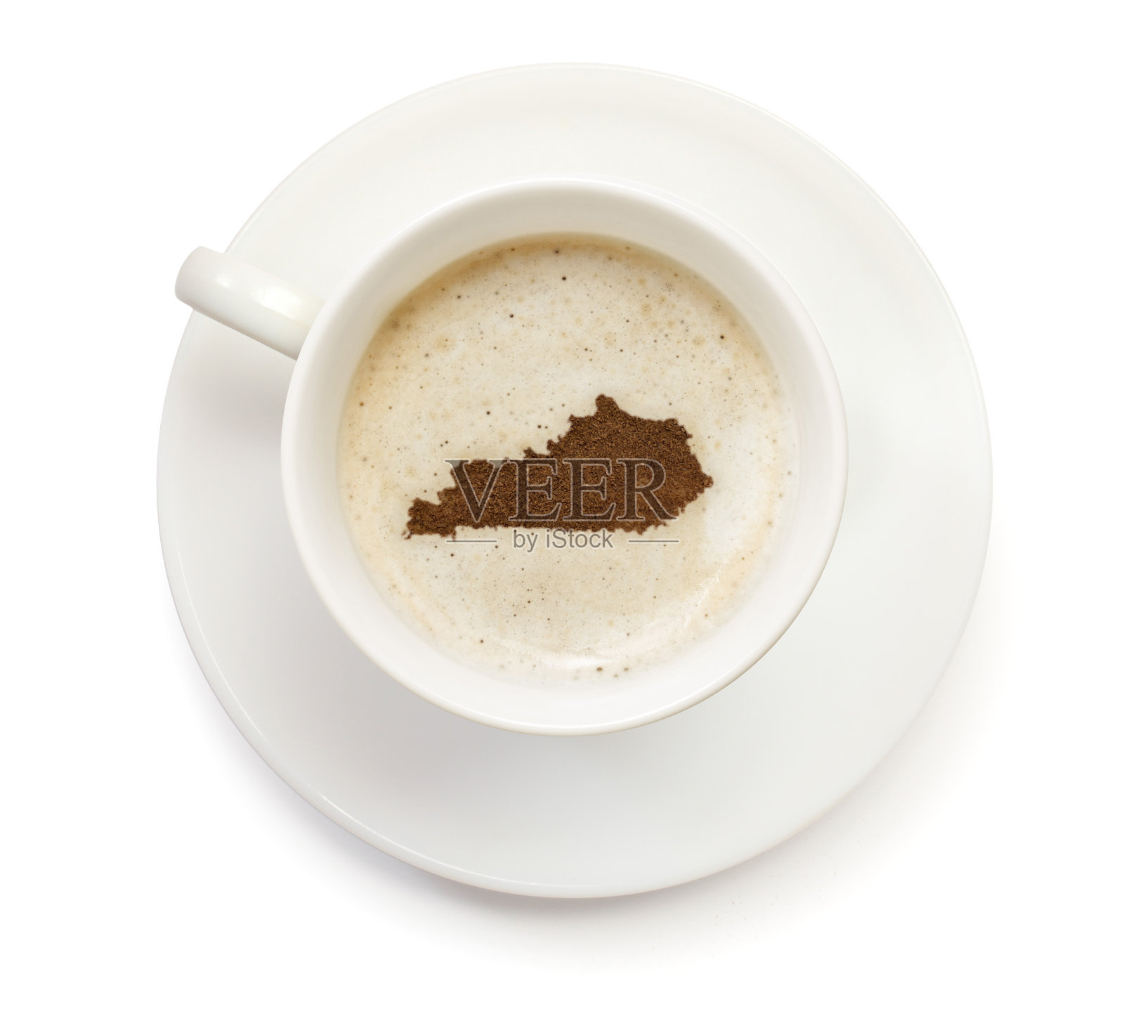 带有肯塔基形状粉末的咖啡杯照片摄影图片