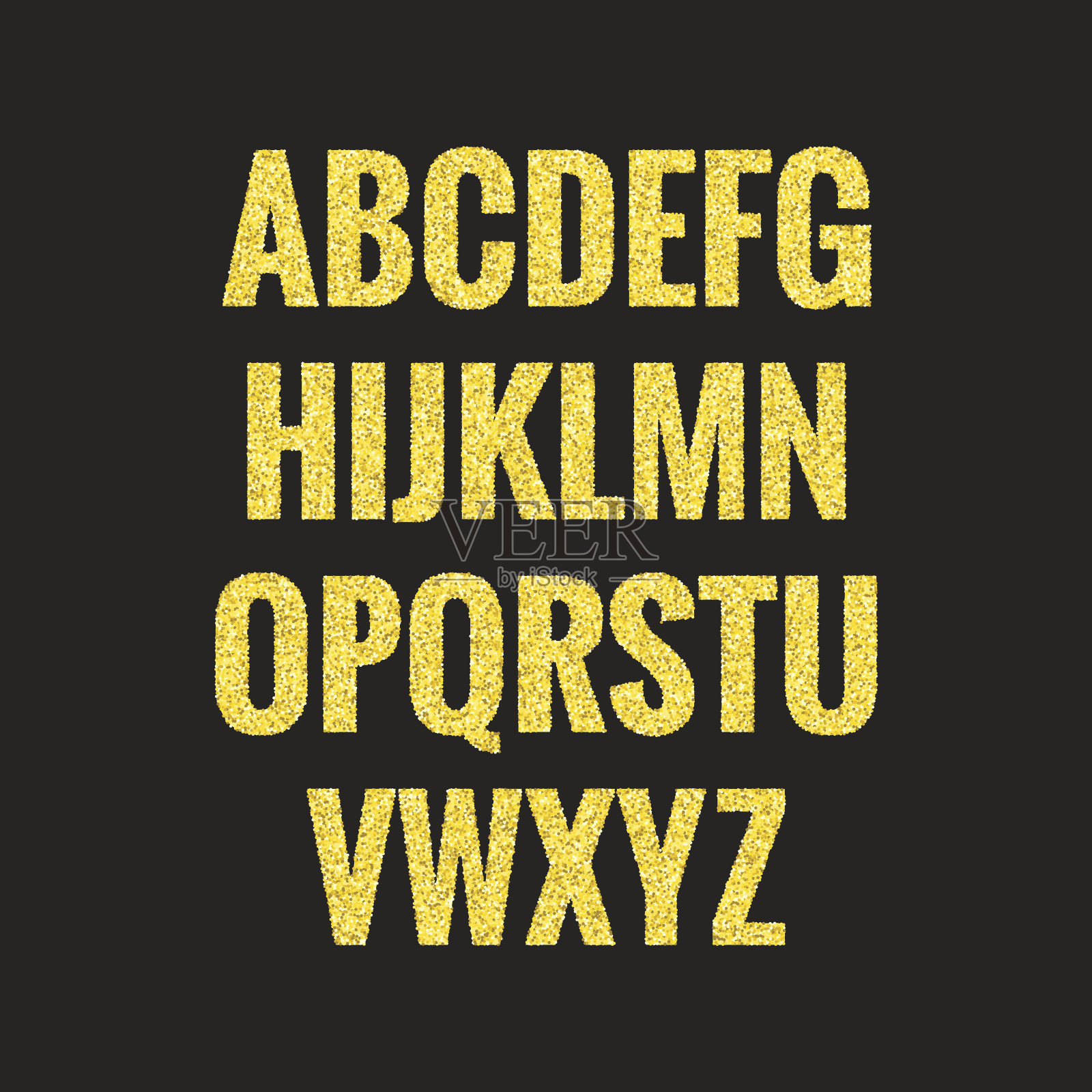 金色闪光字体字母。闪亮的无衬线字体插画图片素材