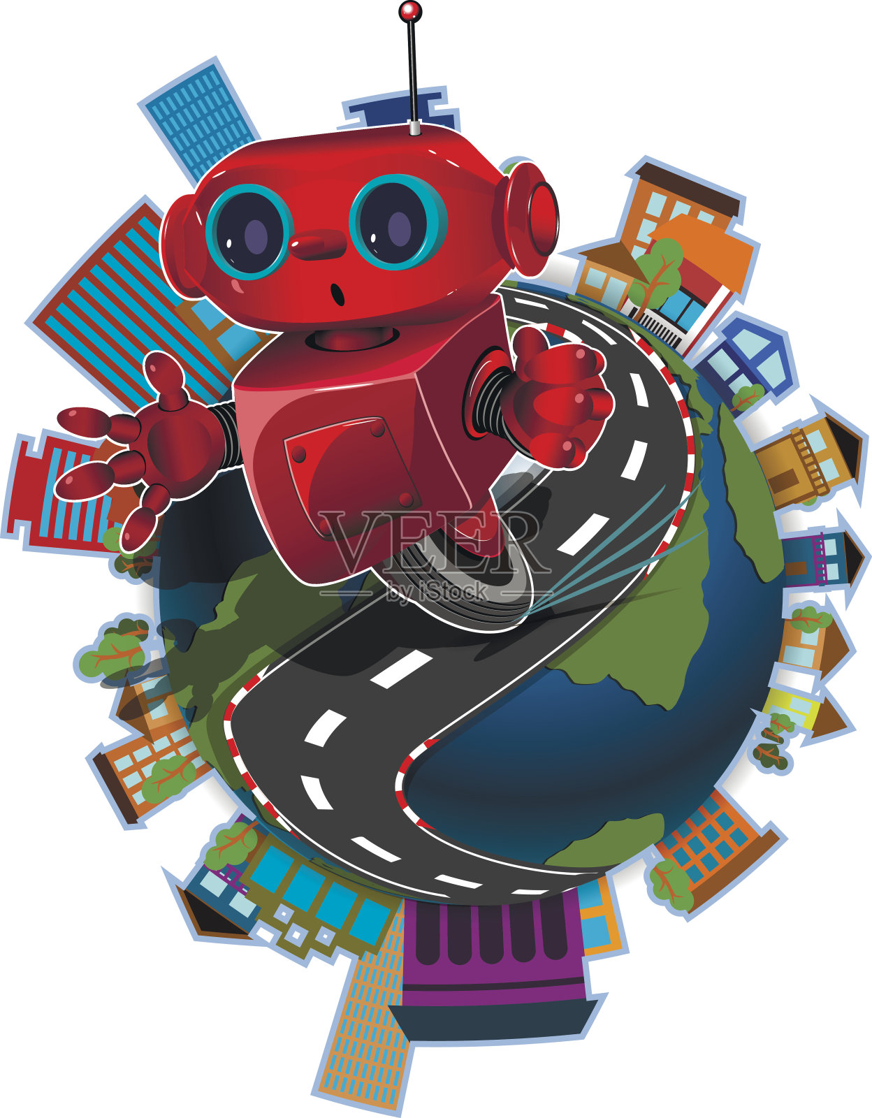 地球上的机器人插画图片素材