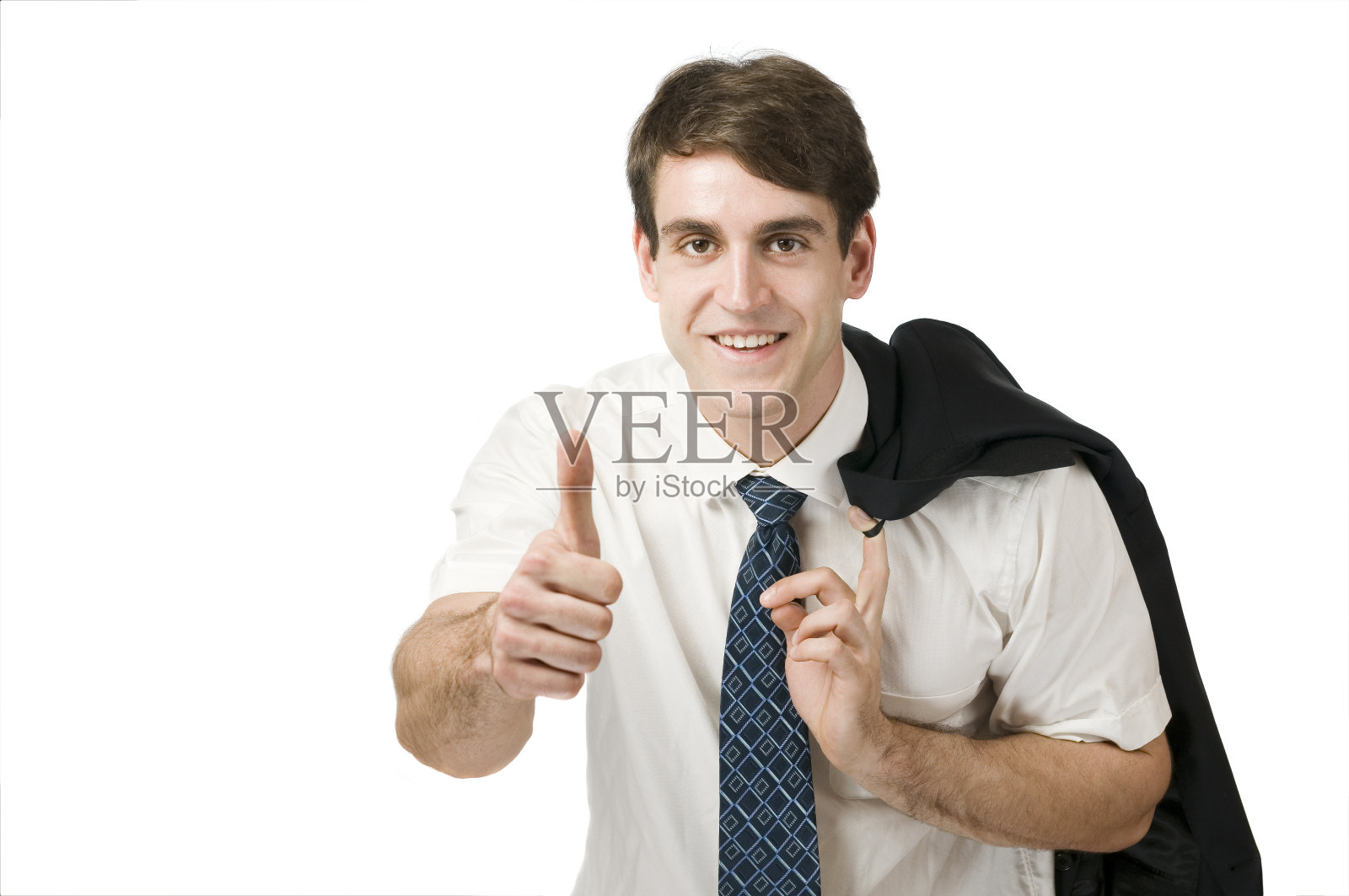 男人在白色上竖起大拇指照片摄影图片