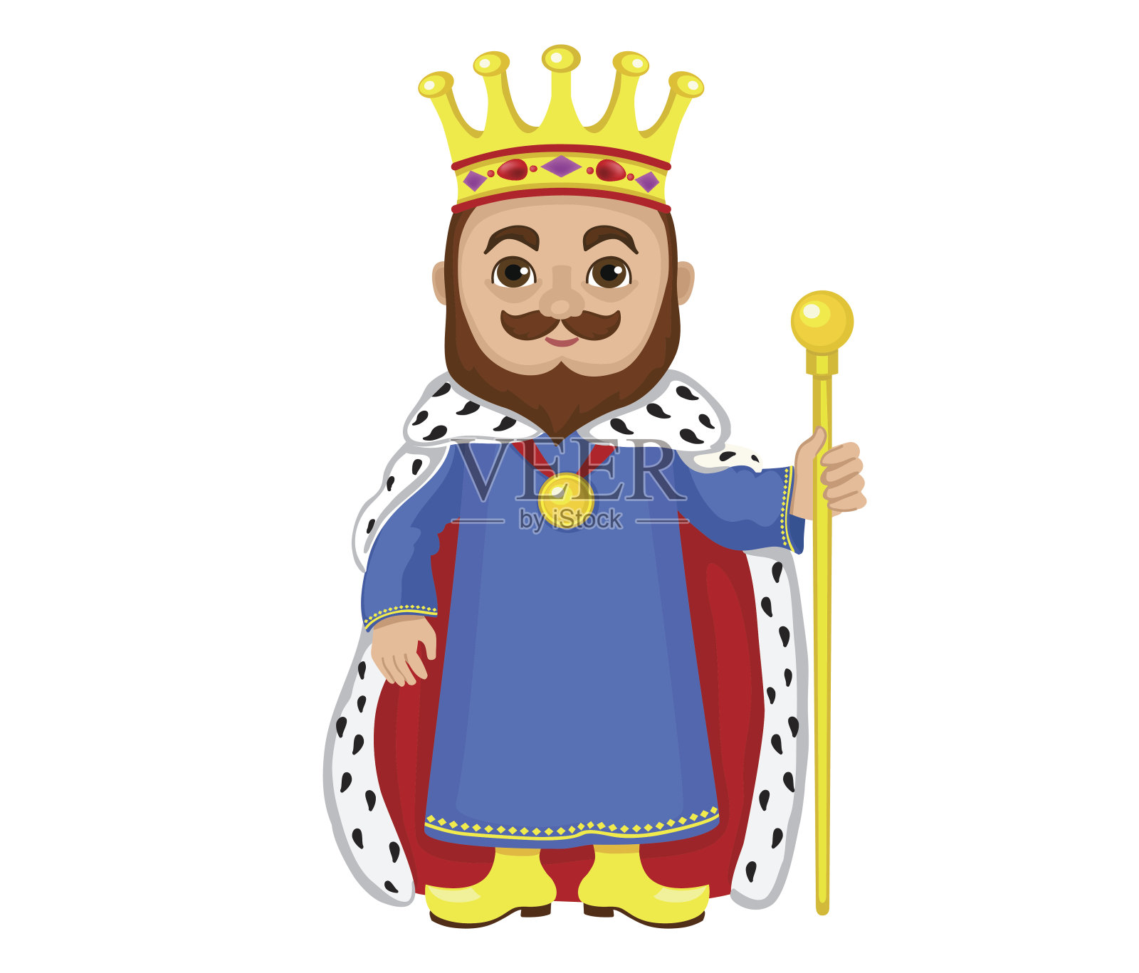 卡通国王拿着金权杖