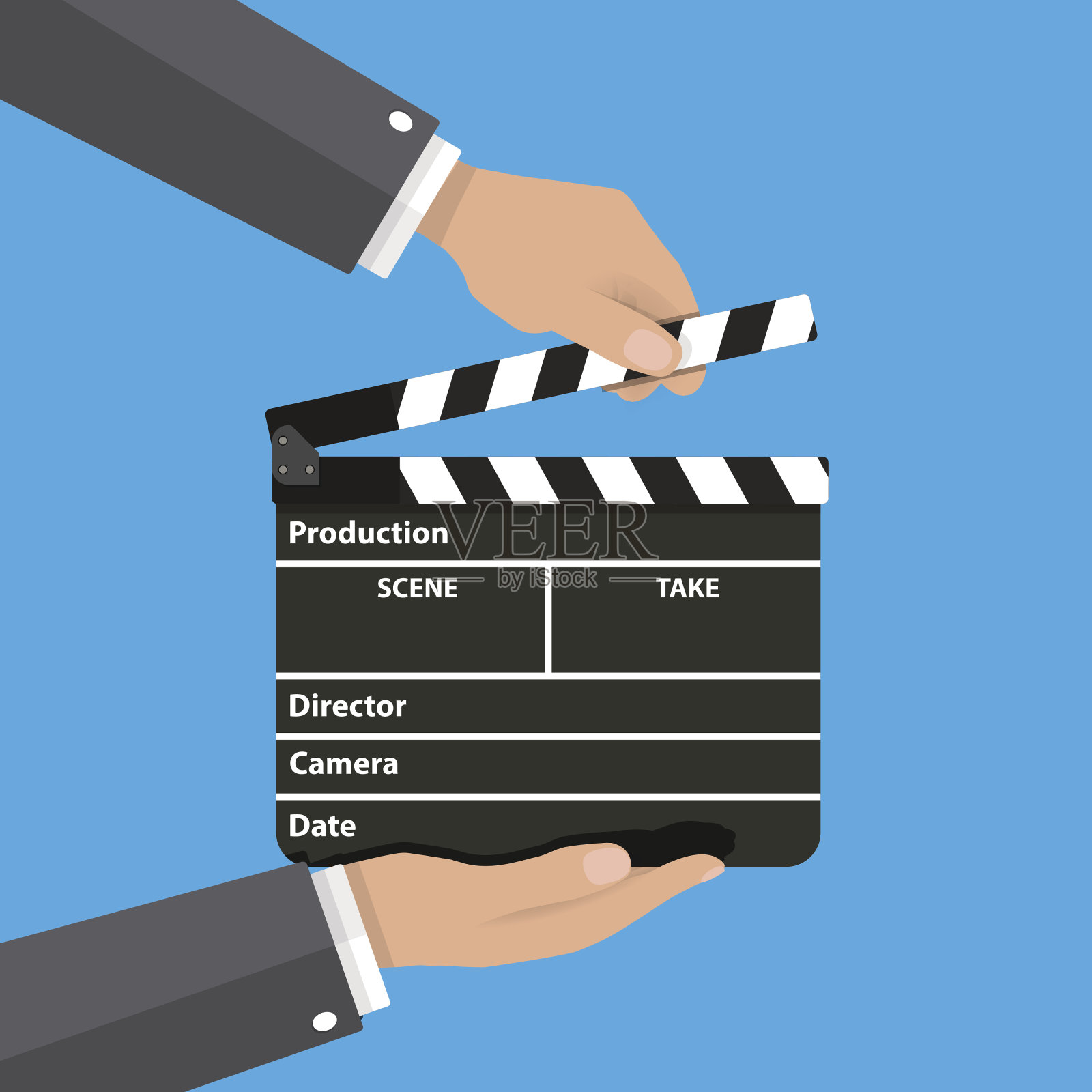 手里拿着黑色打开的隔板。插画图片素材