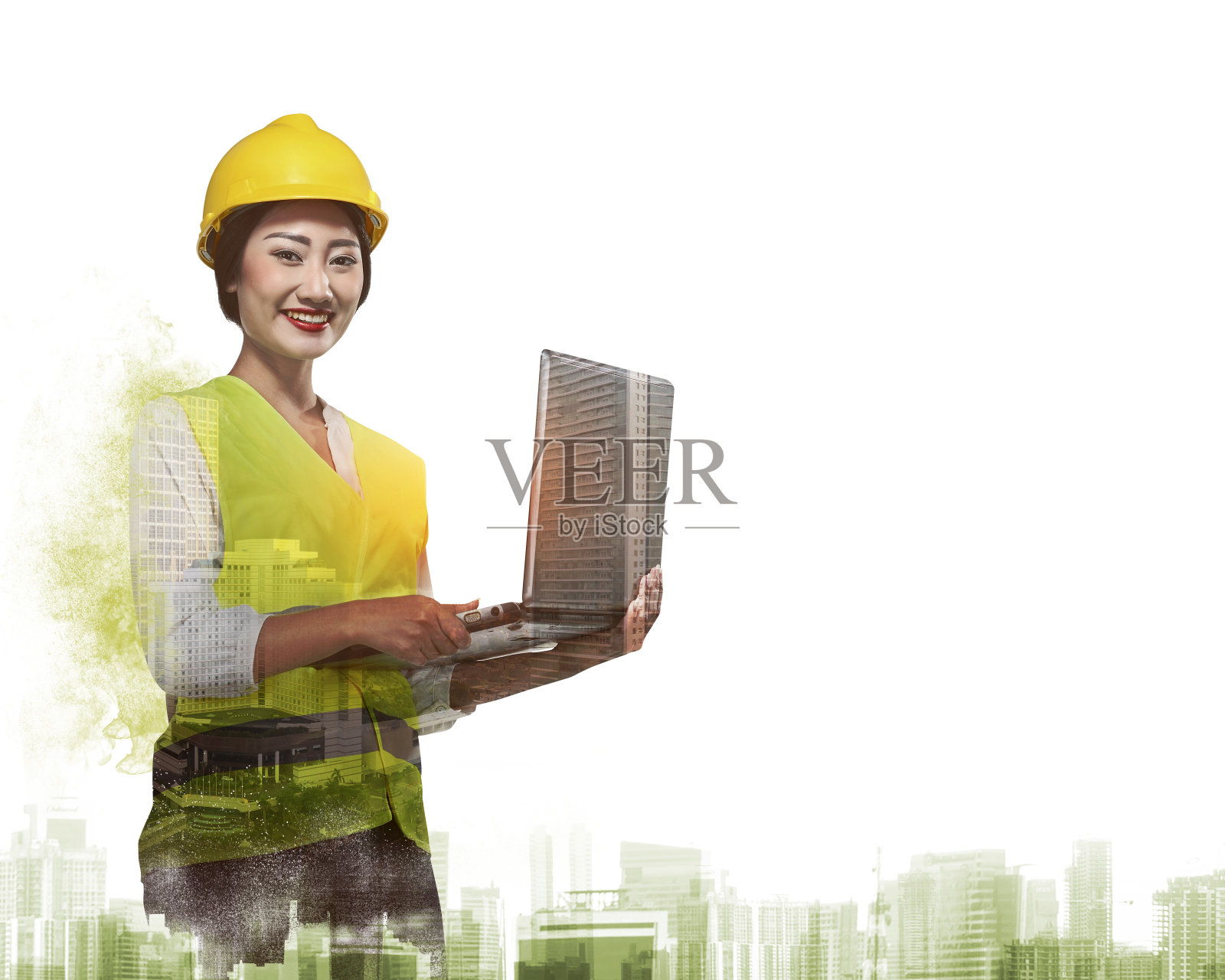 女工的双重暴露照片摄影图片