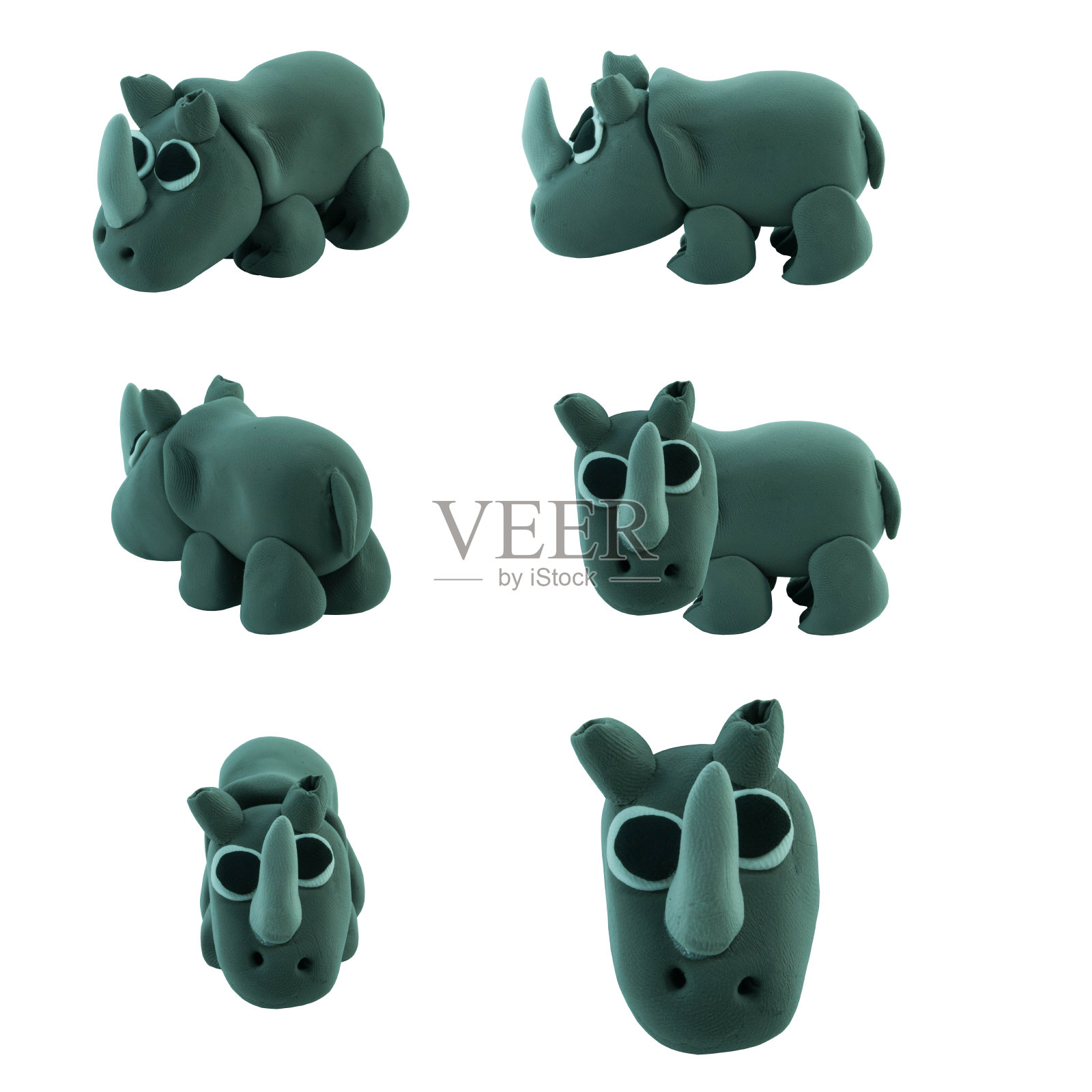 一套由橡皮泥制成的灰犀牛照片摄影图片