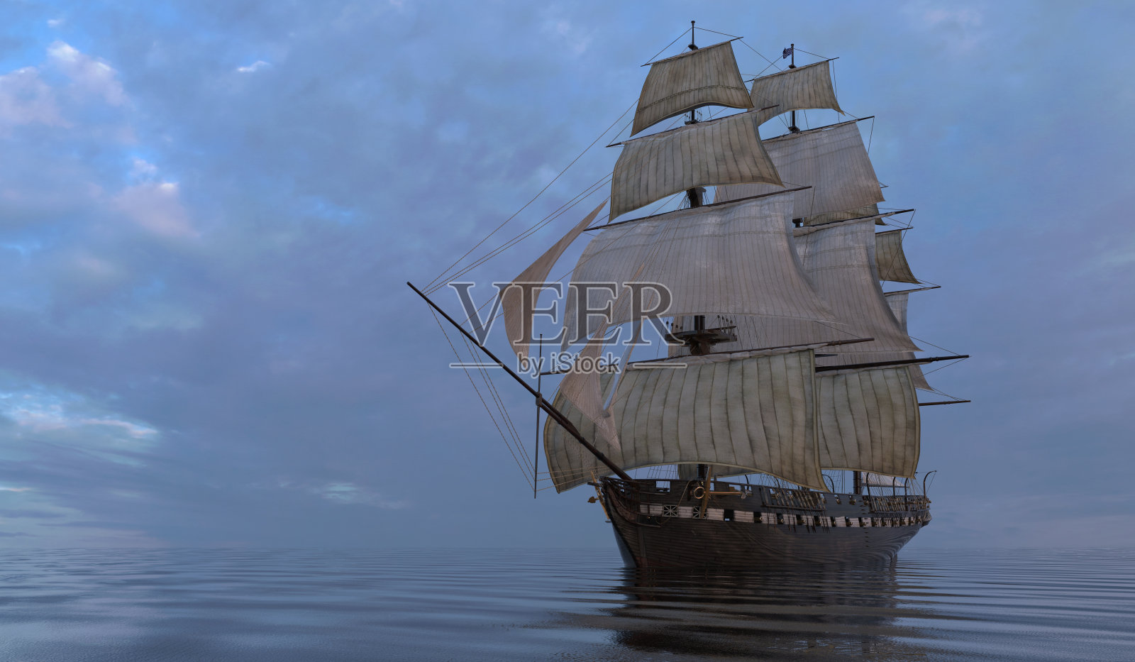 旧帆船在海上3D插图照片摄影图片