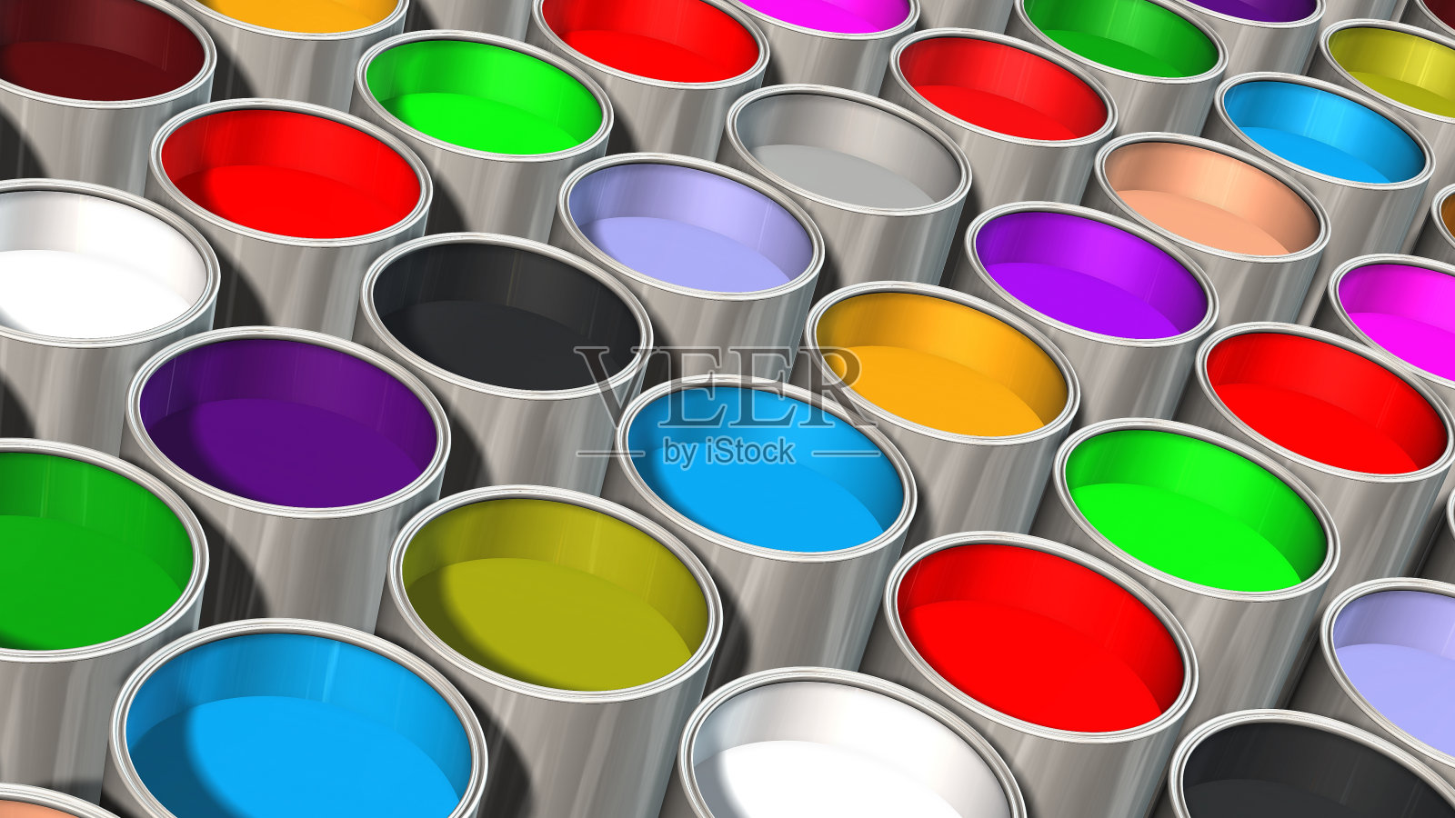 彩色金属油漆桶，用于油漆照片摄影图片