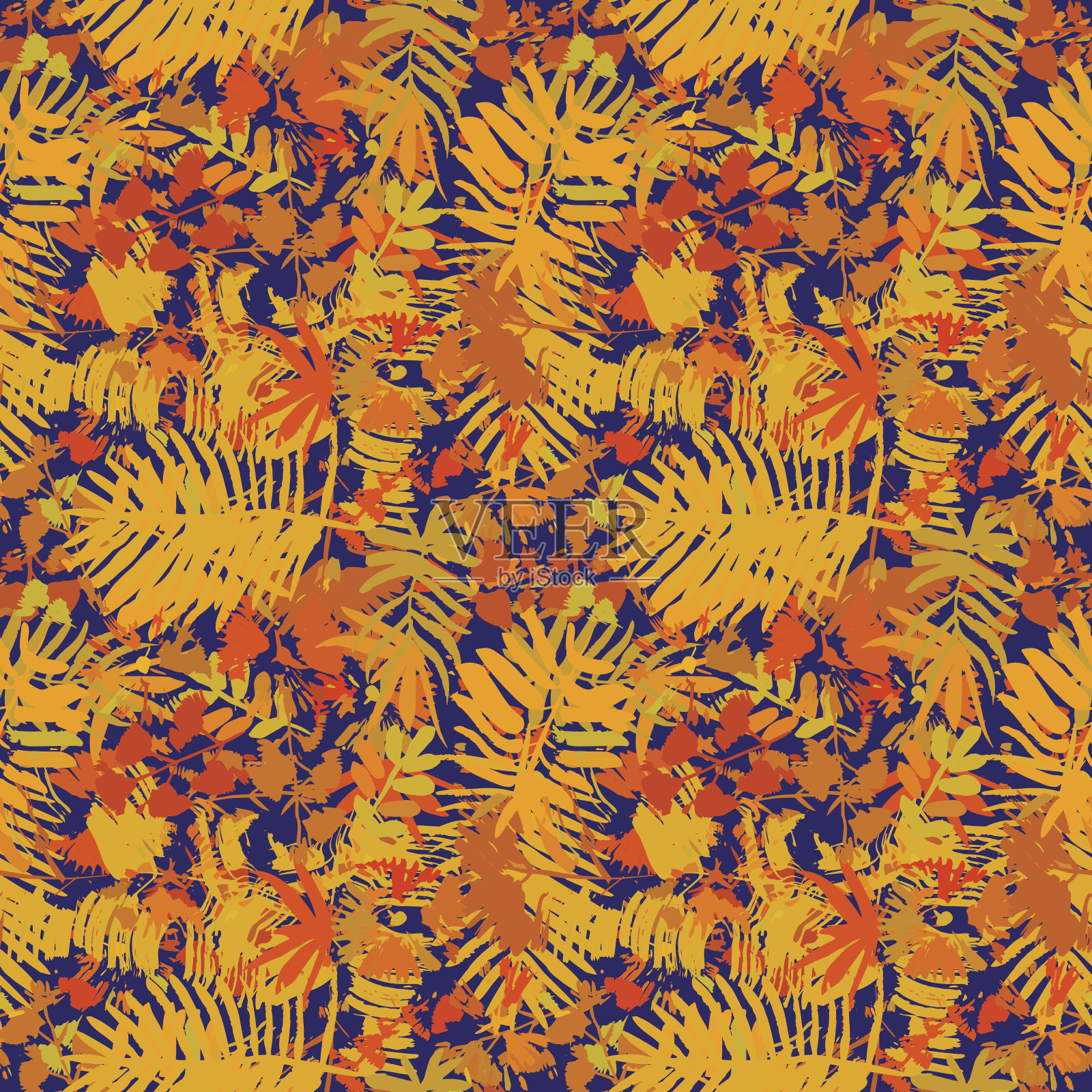 无缝模式与不同的黄叶插画图片素材
