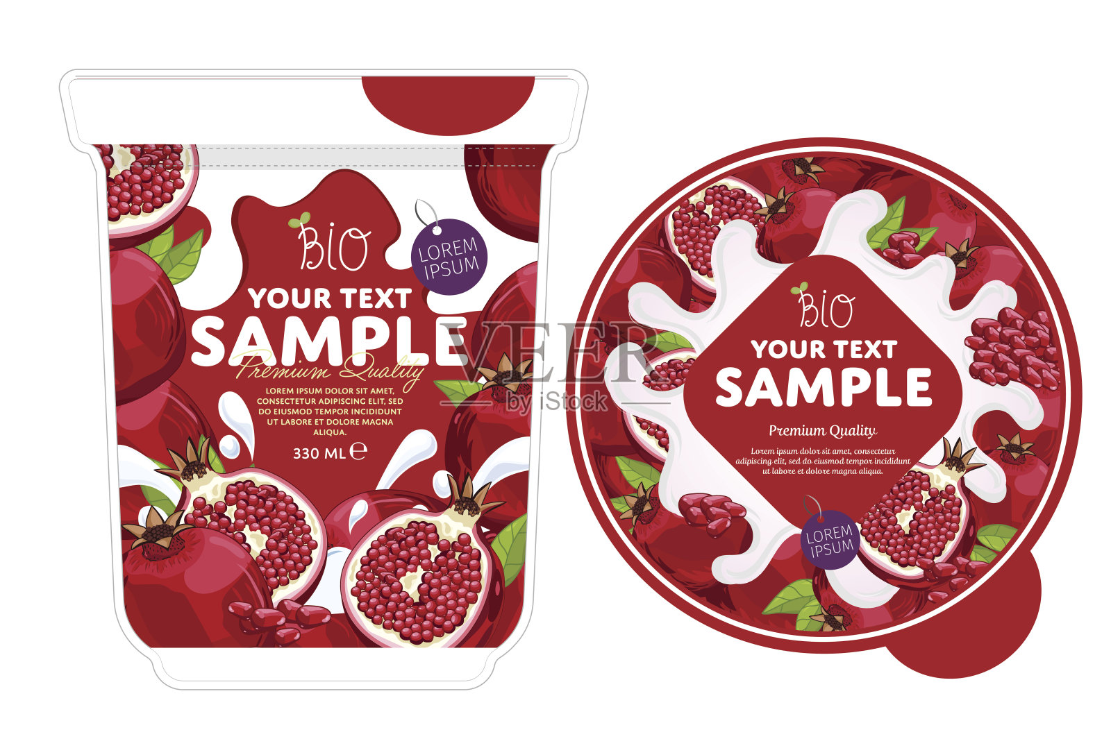 石榴酸奶包装设计模板。插画图片素材
