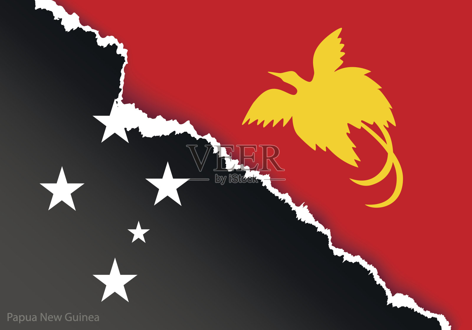 设计巴布亚新几内亚国旗用撕破的纸和阴影插画图片素材