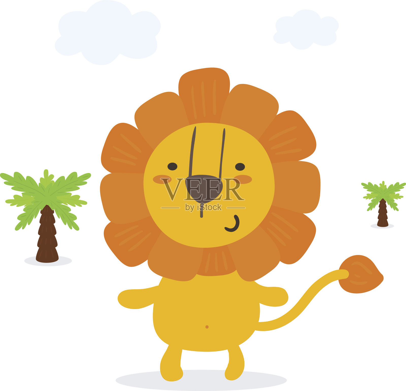 滑稽可爱的狮子卡通风格。向量打印插画图片素材