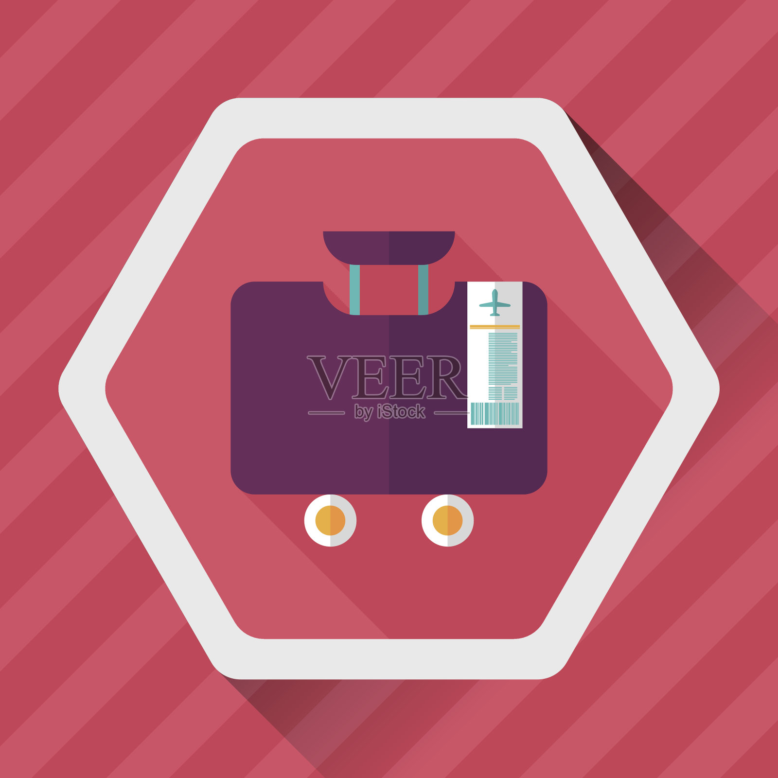 复古的旅行箱，扁平的图标与长影子插画图片素材