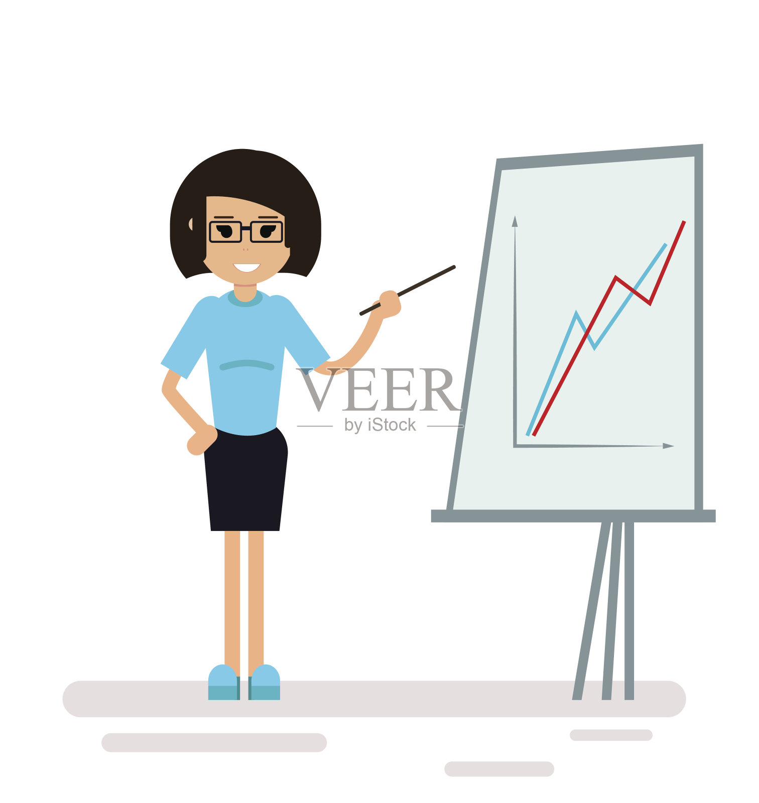 女商人形象站在眼镜上用策略展示收入图表插画图片素材