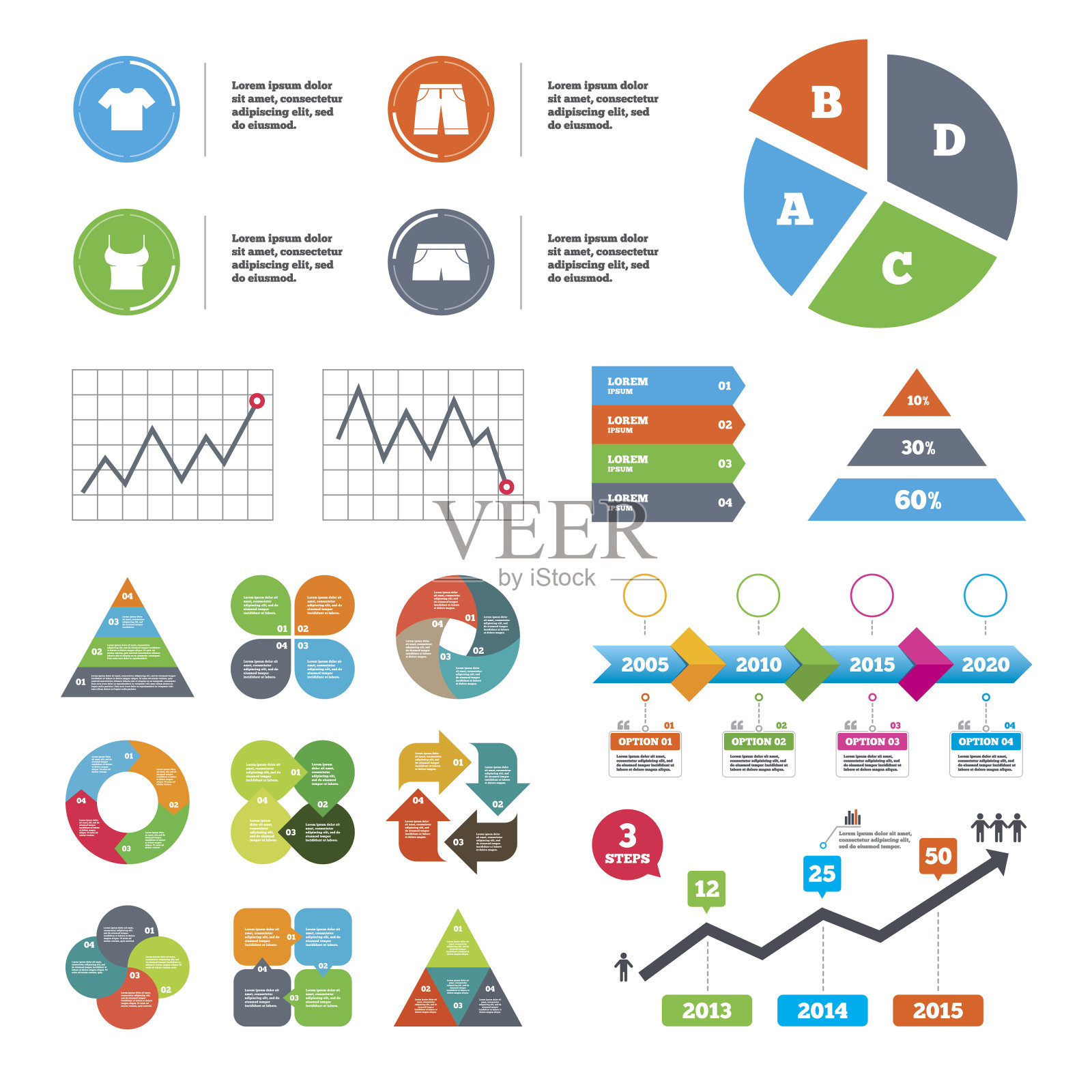 衣服的迹象。t恤、裤子和短裤。插画图片素材