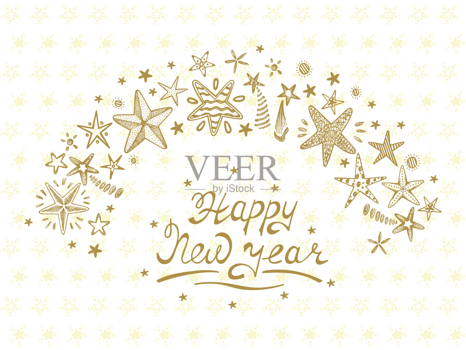 新年贺卡上有烟花和星星插画图片素材