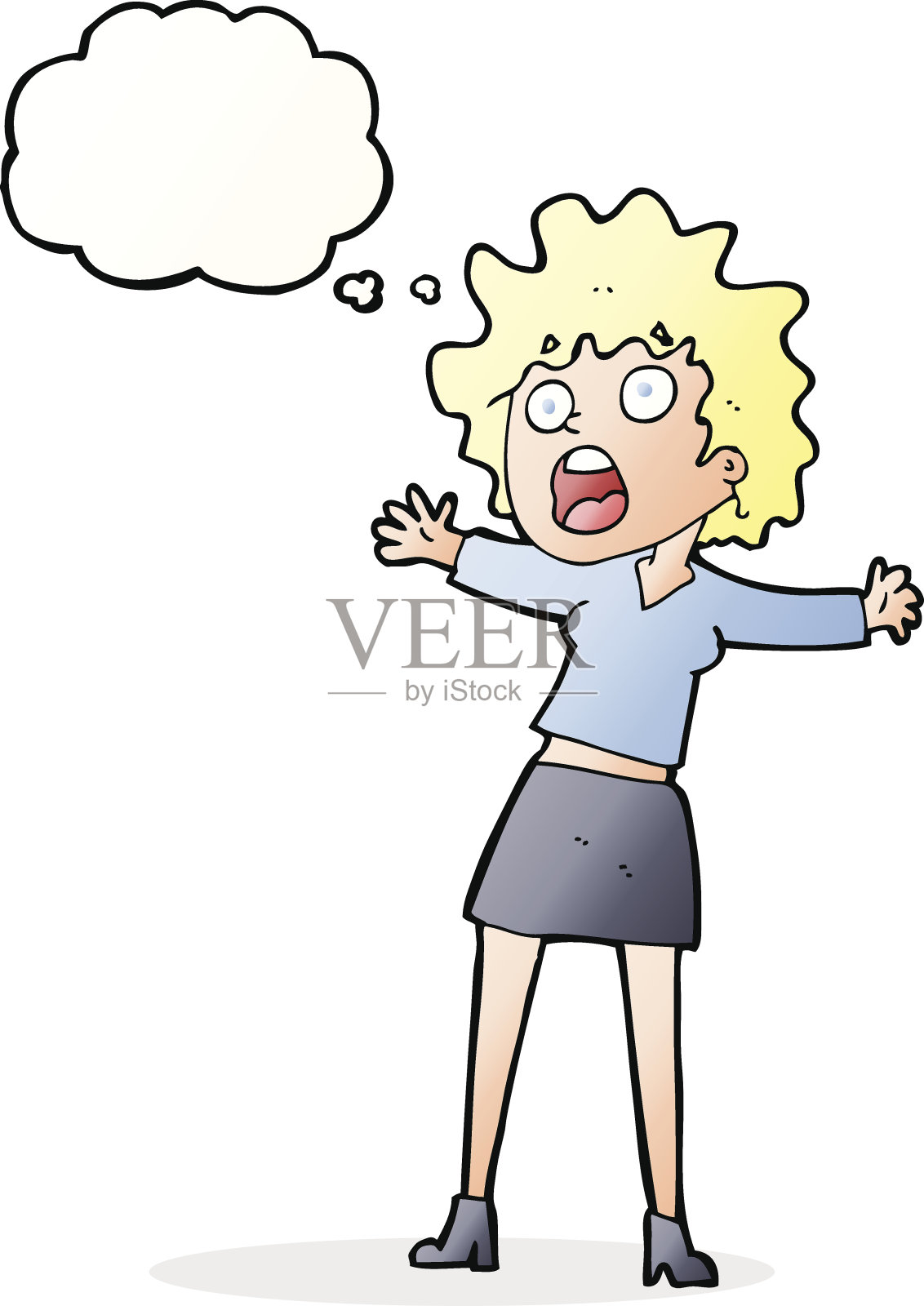 卡通恐吓女人用思想泡泡设计元素图片